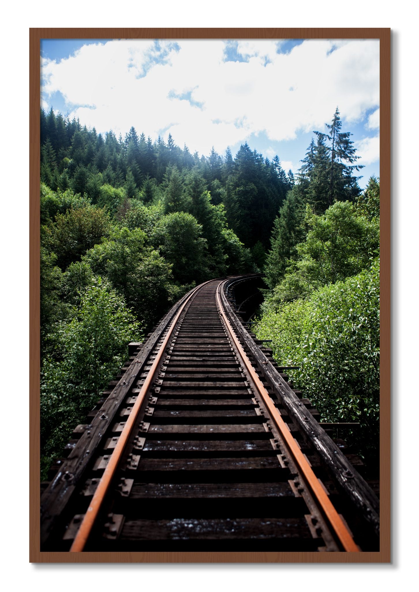 Framed photograph of Wood Bridge by Dylan Ozanich, Walnut frame, Full Bleed