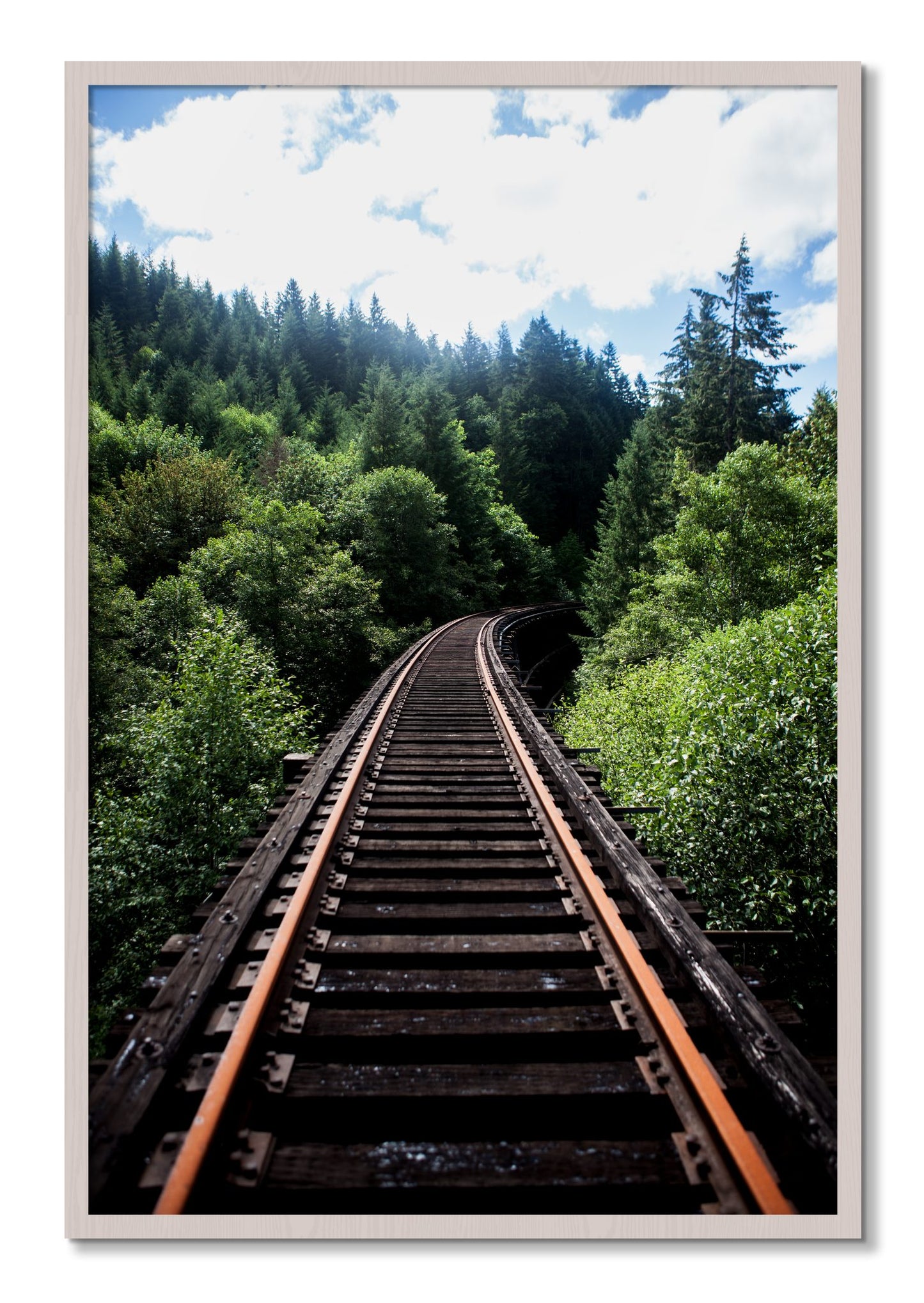 Framed photograph of Wood Bridge by Dylan Ozanich, White Maple frame, Full Bleed
