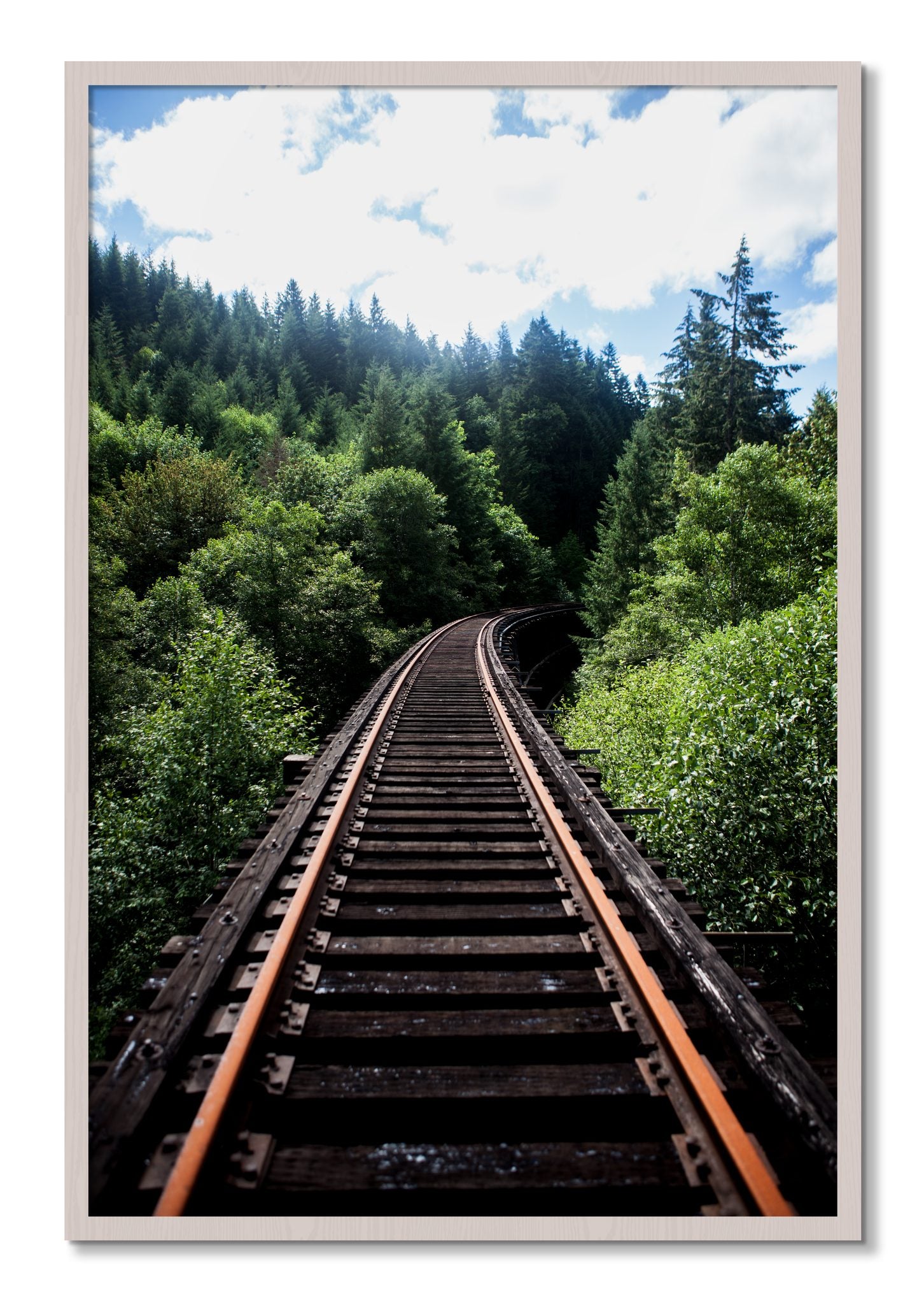 Framed photograph of Wood Bridge by Dylan Ozanich, White Maple frame, Full Bleed
