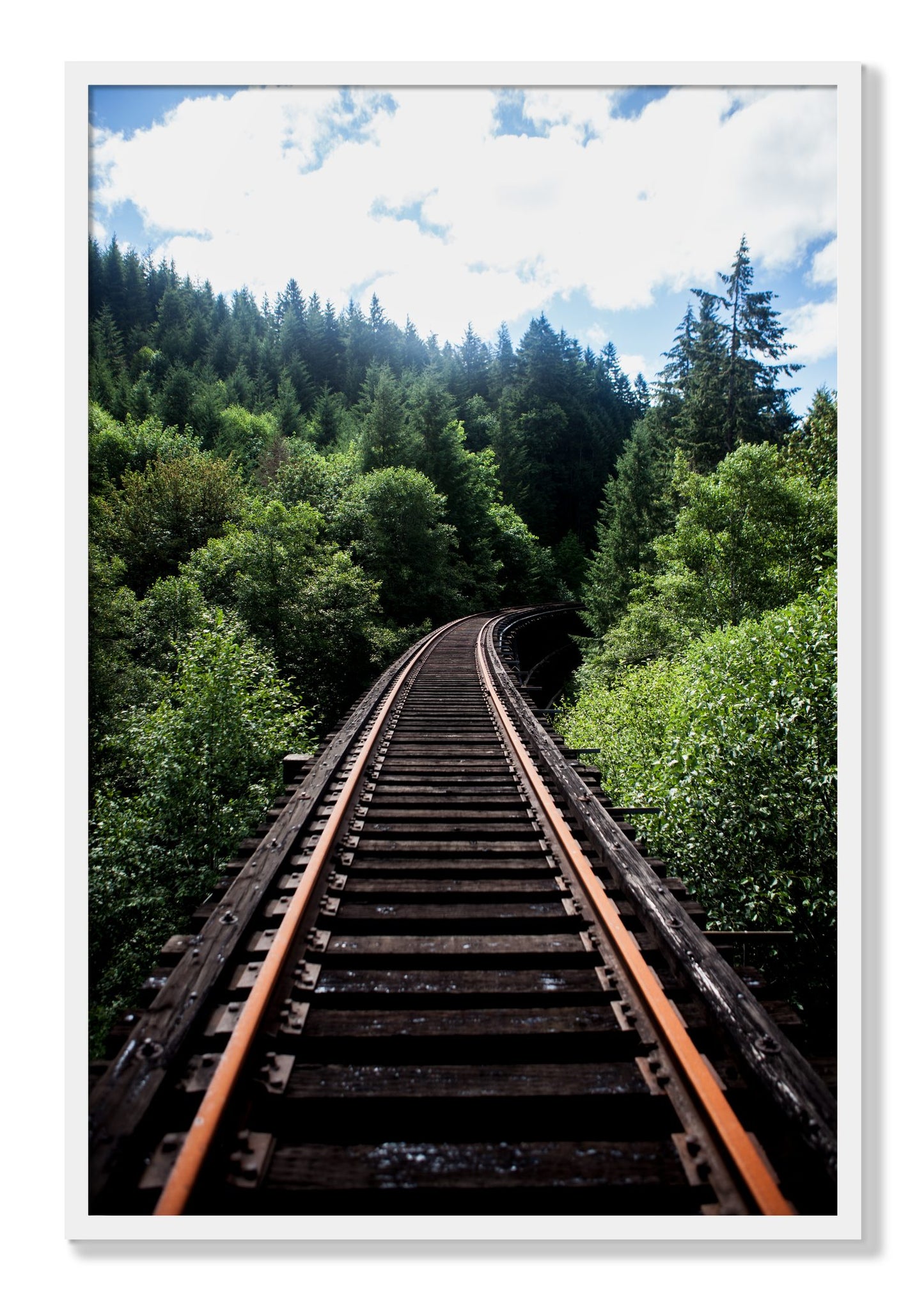 Framed photograph of Wood Bridge by Dylan Ozanich, White frame, Full Bleed