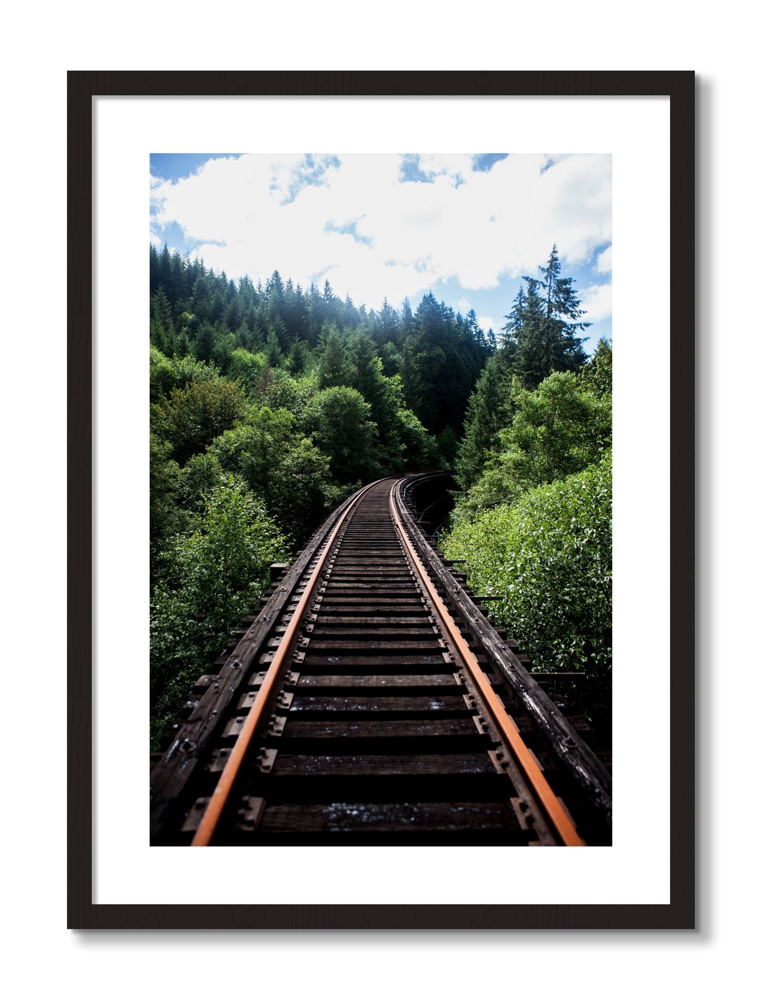 Framed photograph of Wood Bridge by Dylan Ozanich, Black Walnut frame, Borders
