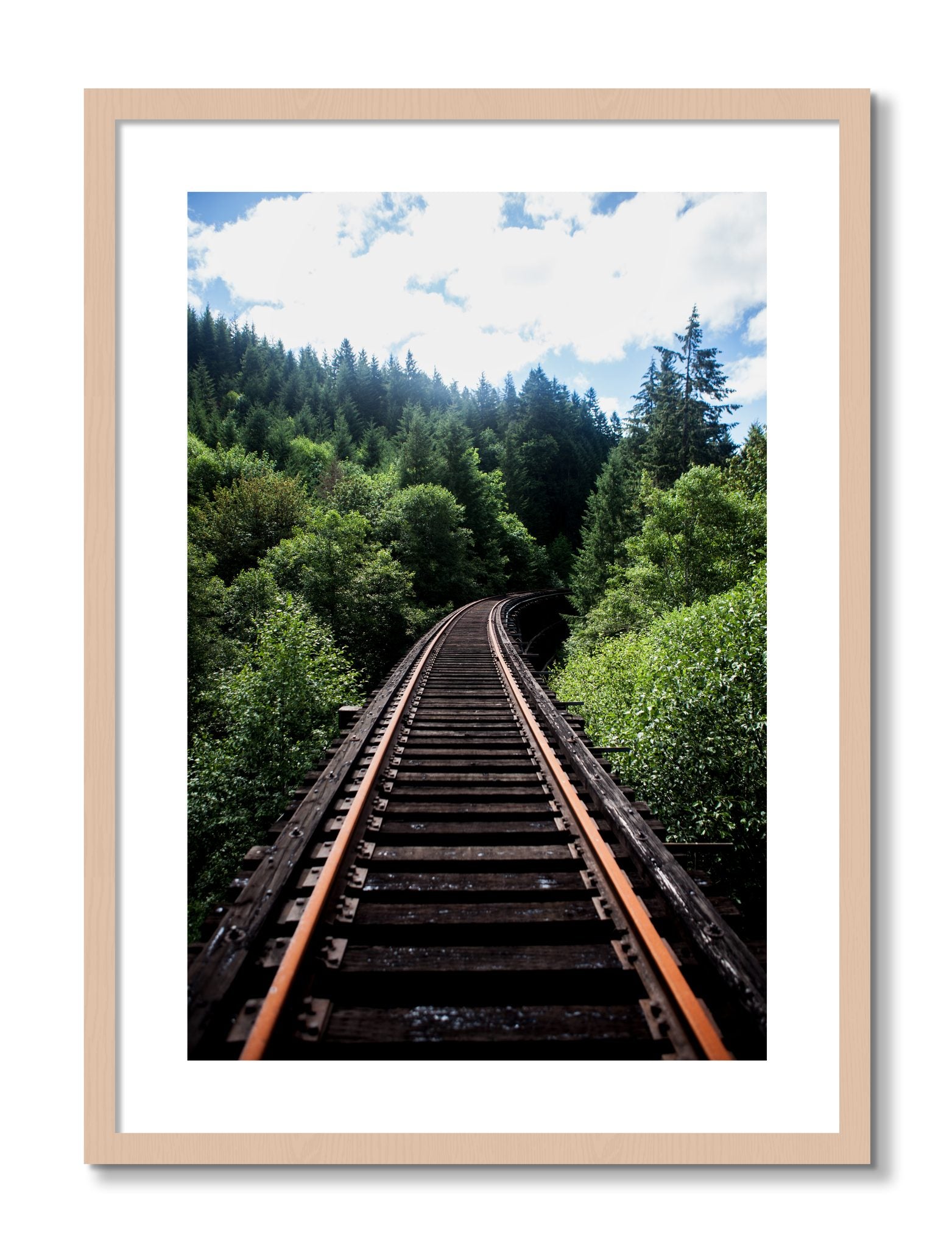 Framed photograph of Wood Bridge by Dylan Ozanich, Maple frame, Borders