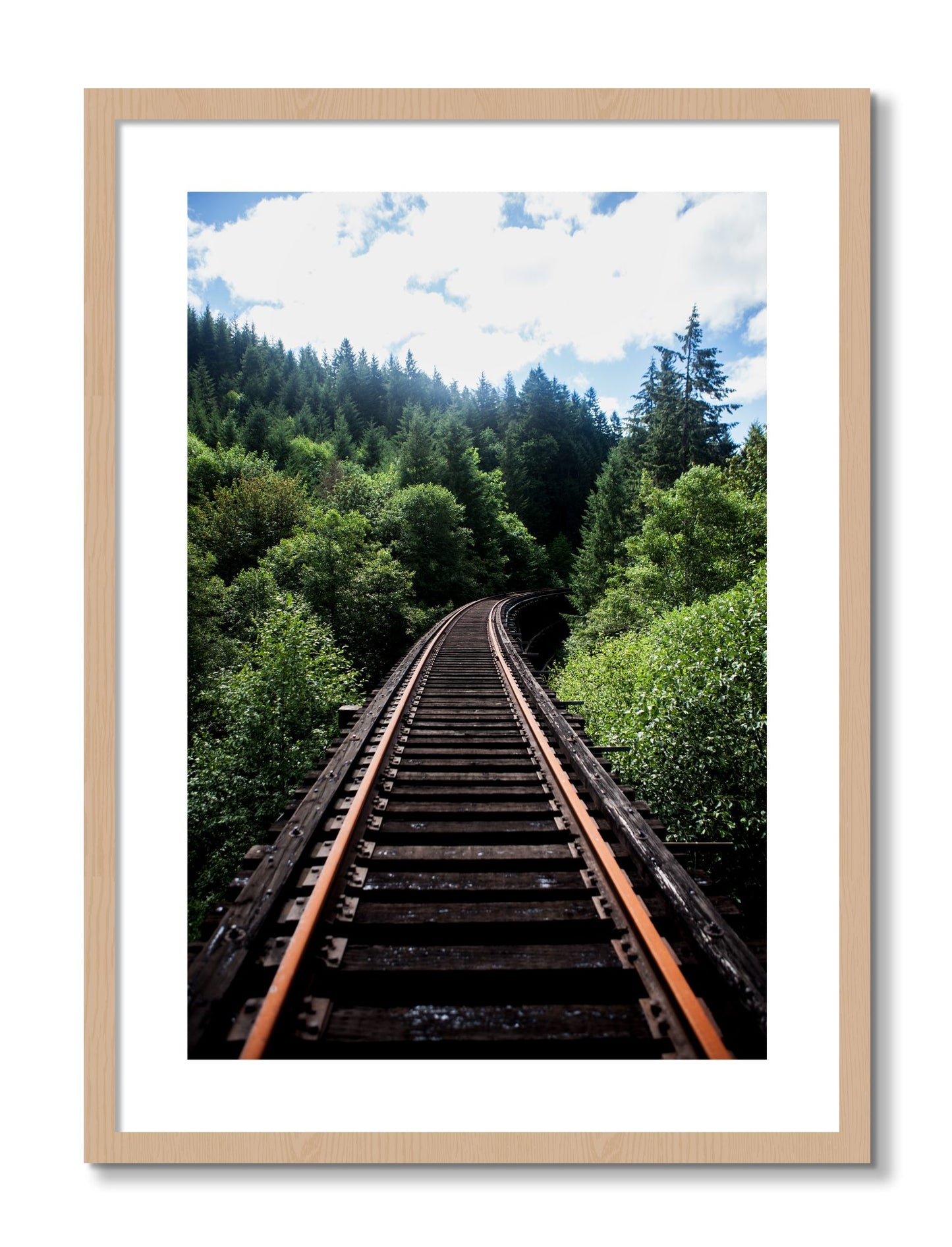 Framed photograph of Wood Bridge by Dylan Ozanich, Oak frame, Borders