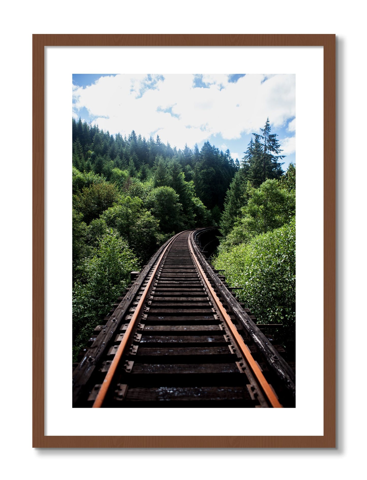 Framed photograph of Wood Bridge by Dylan Ozanich, Walnut frame, Borders