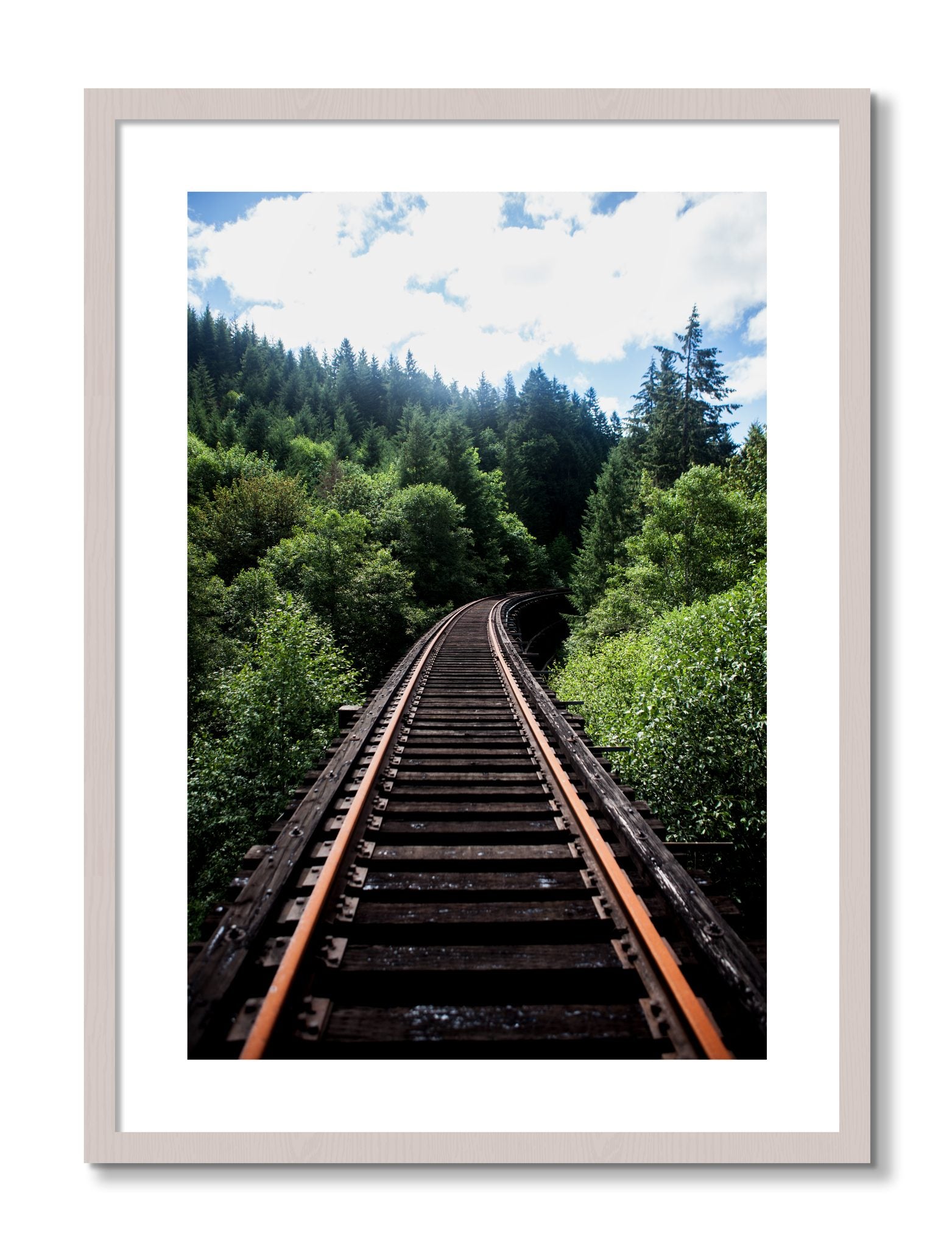 Framed photograph of Wood Bridge by Dylan Ozanich, White Maple frame, Borders