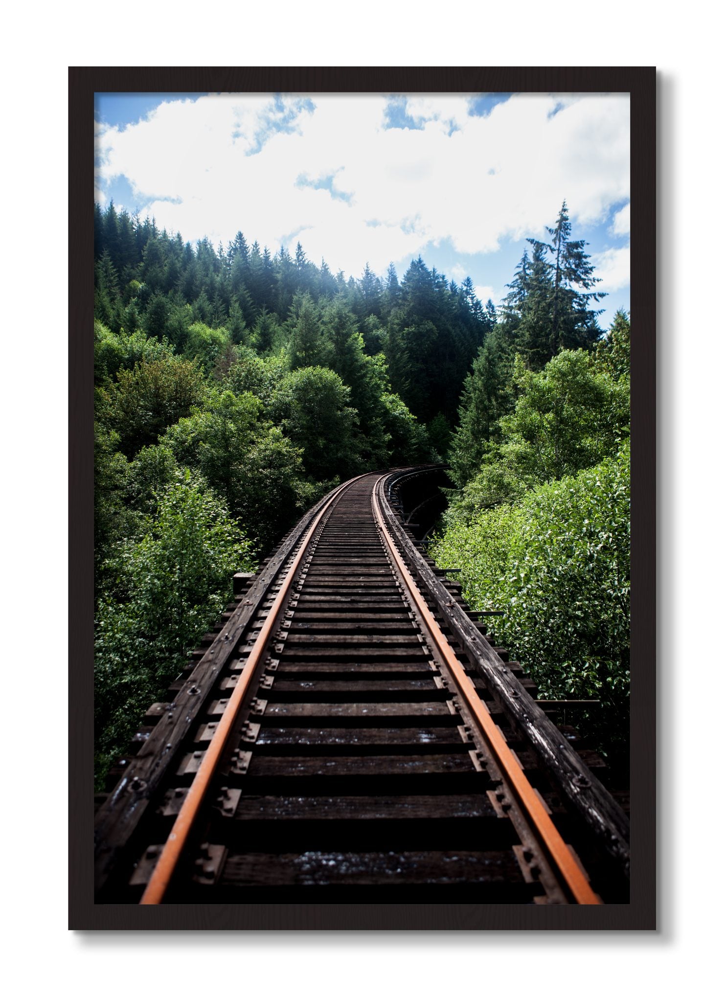 Framed photograph of Wood Bridge by Dylan Ozanich, Black Walnut frame, Full Bleed