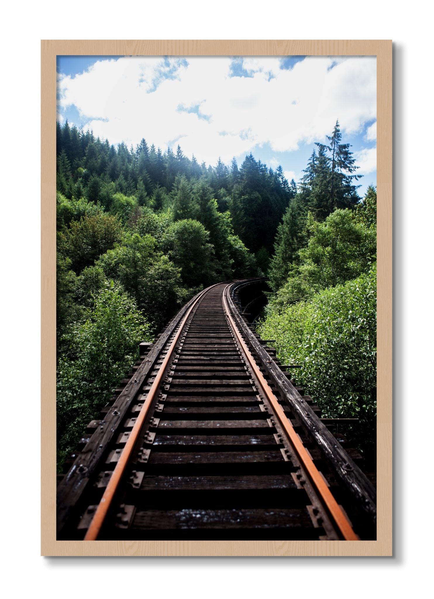 Framed photograph of Wood Bridge by Dylan Ozanich, Oak frame, Full Bleed