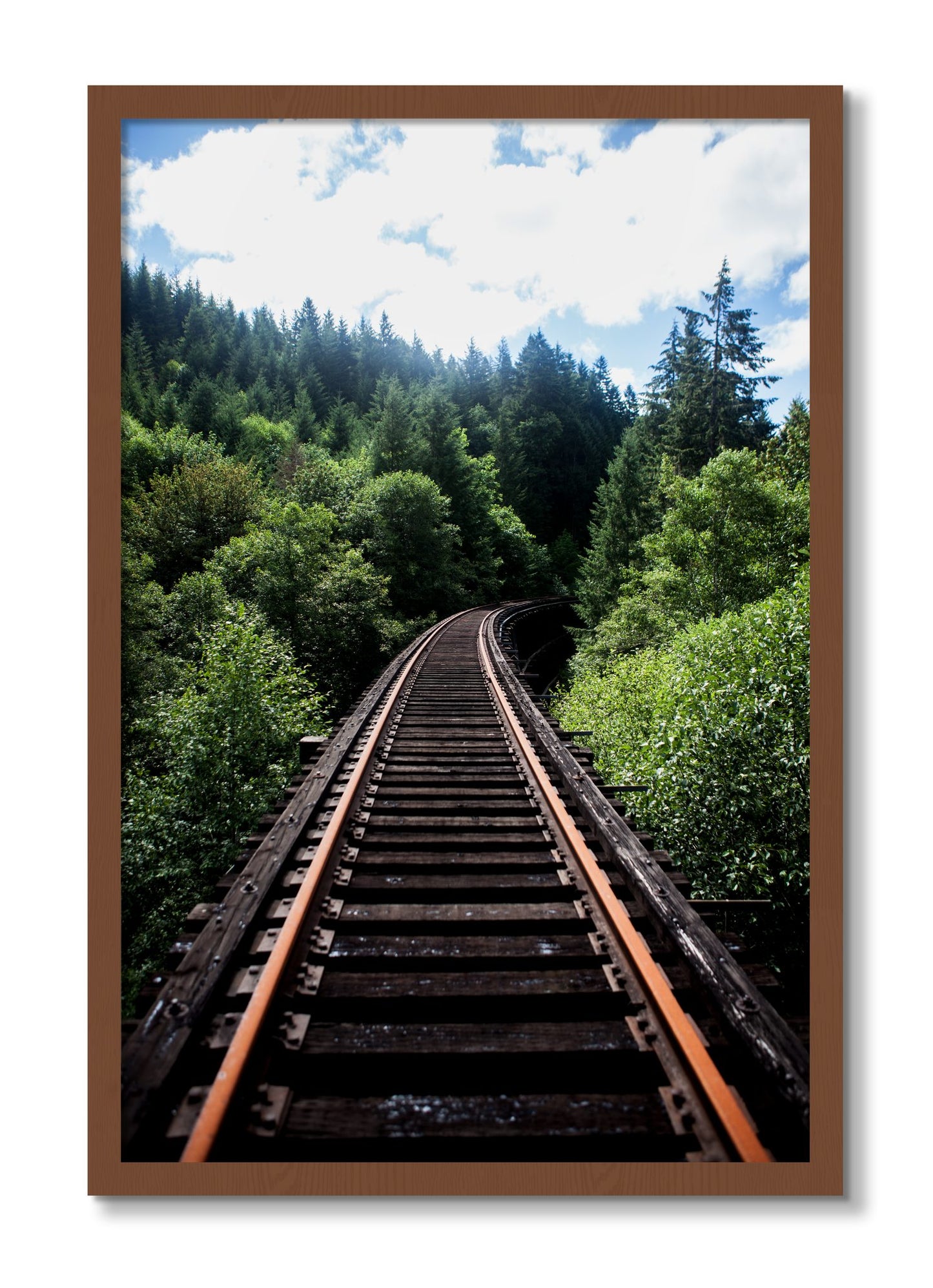 Framed photograph of Wood Bridge by Dylan Ozanich, Walnut frame, Full Bleed