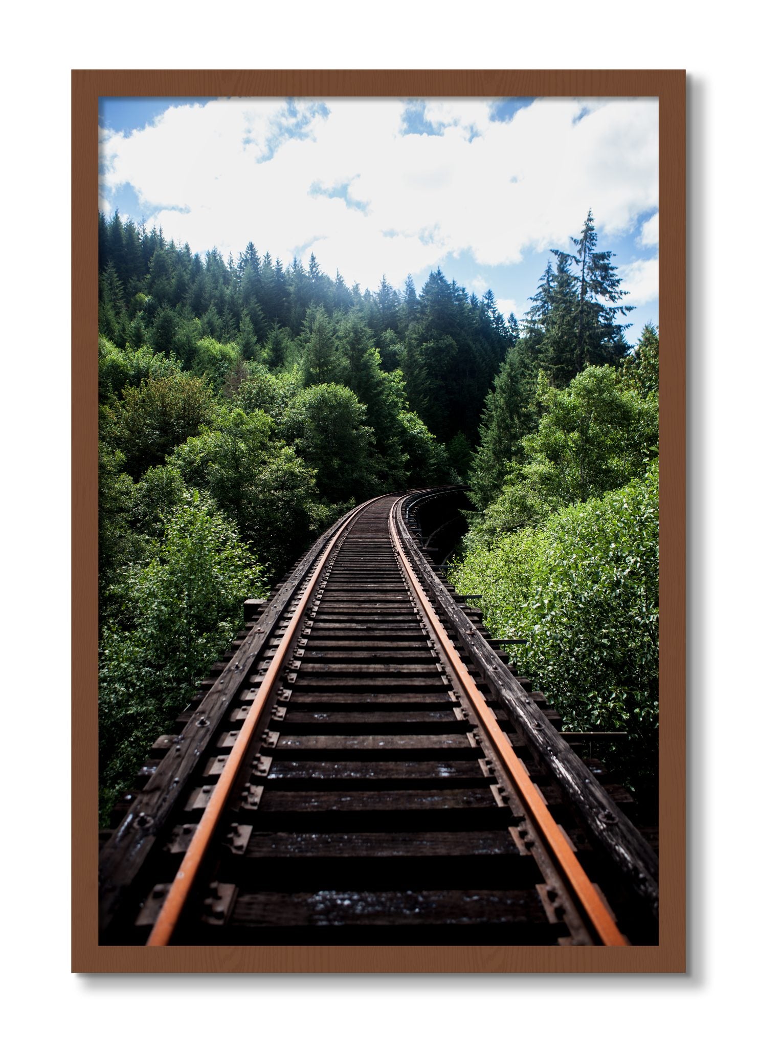 Framed photograph of Wood Bridge by Dylan Ozanich, Walnut frame, Full Bleed