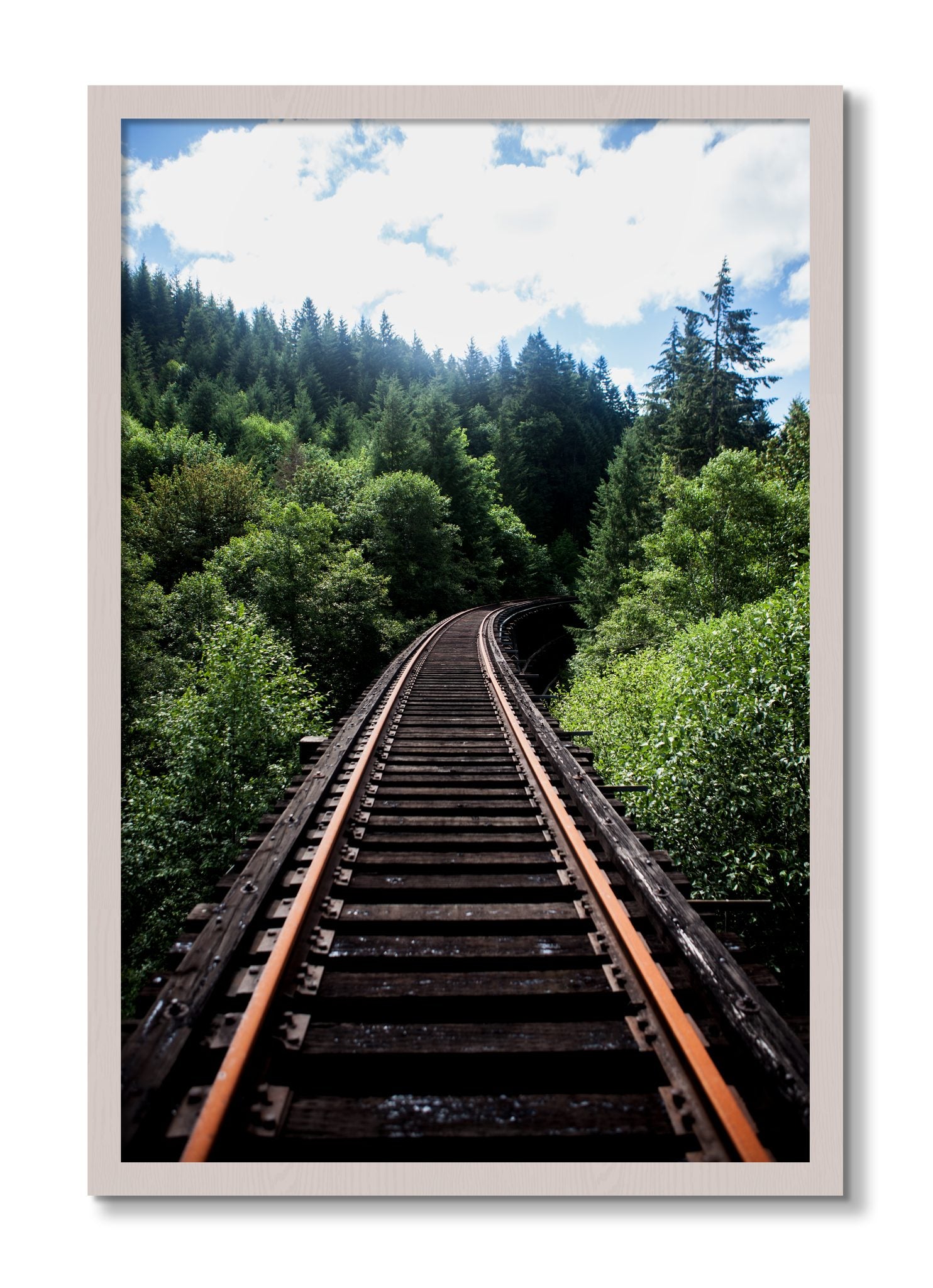 Framed photograph of Wood Bridge by Dylan Ozanich, White Maple frame, Full Bleed