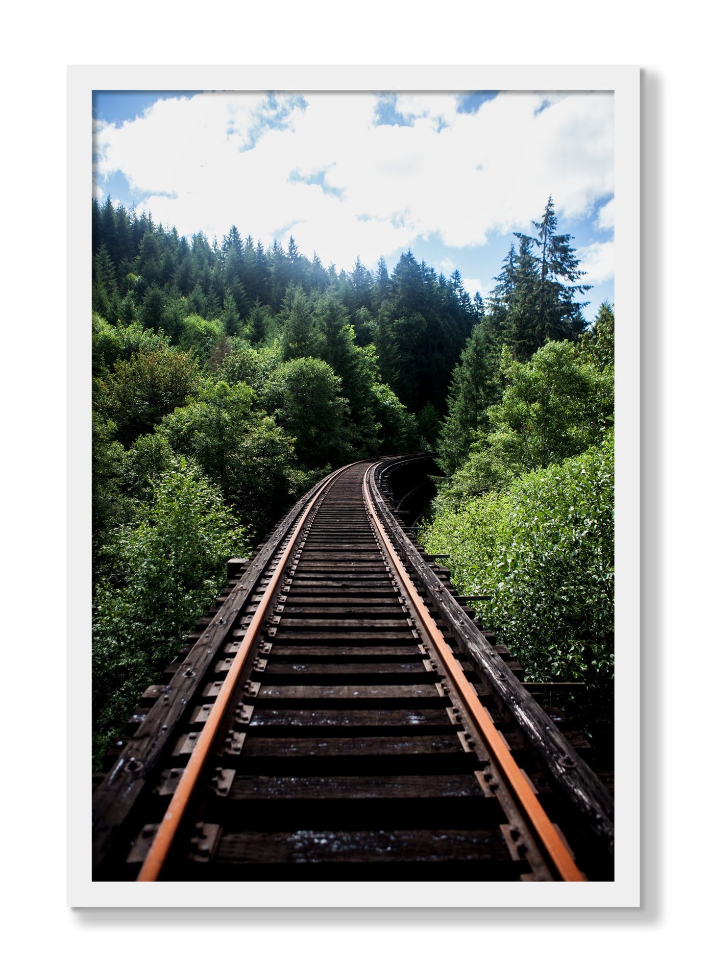 Framed photograph of Wood Bridge by Dylan Ozanich, White frame, Full Bleed