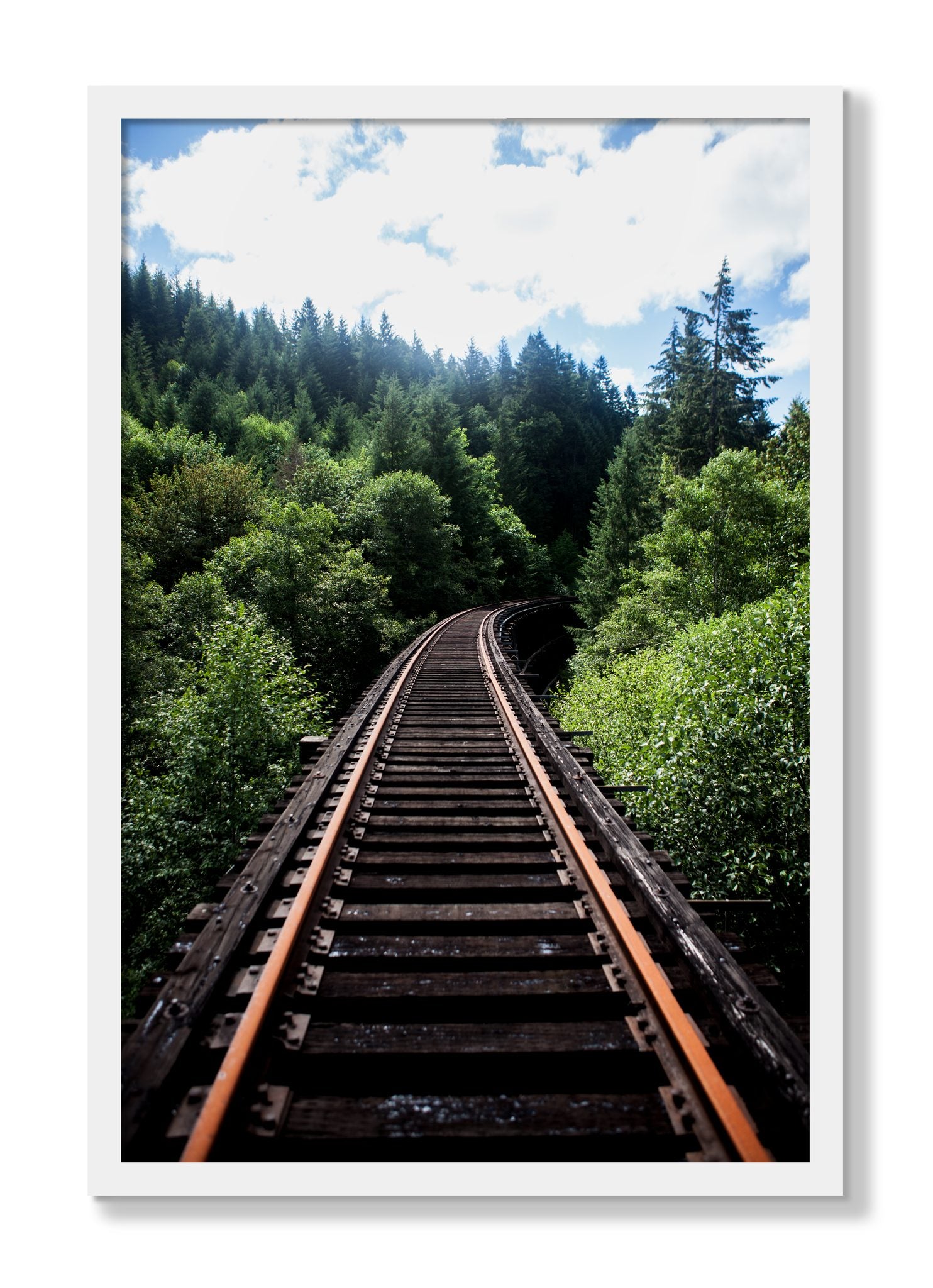 Framed photograph of Wood Bridge by Dylan Ozanich, White frame, Full Bleed