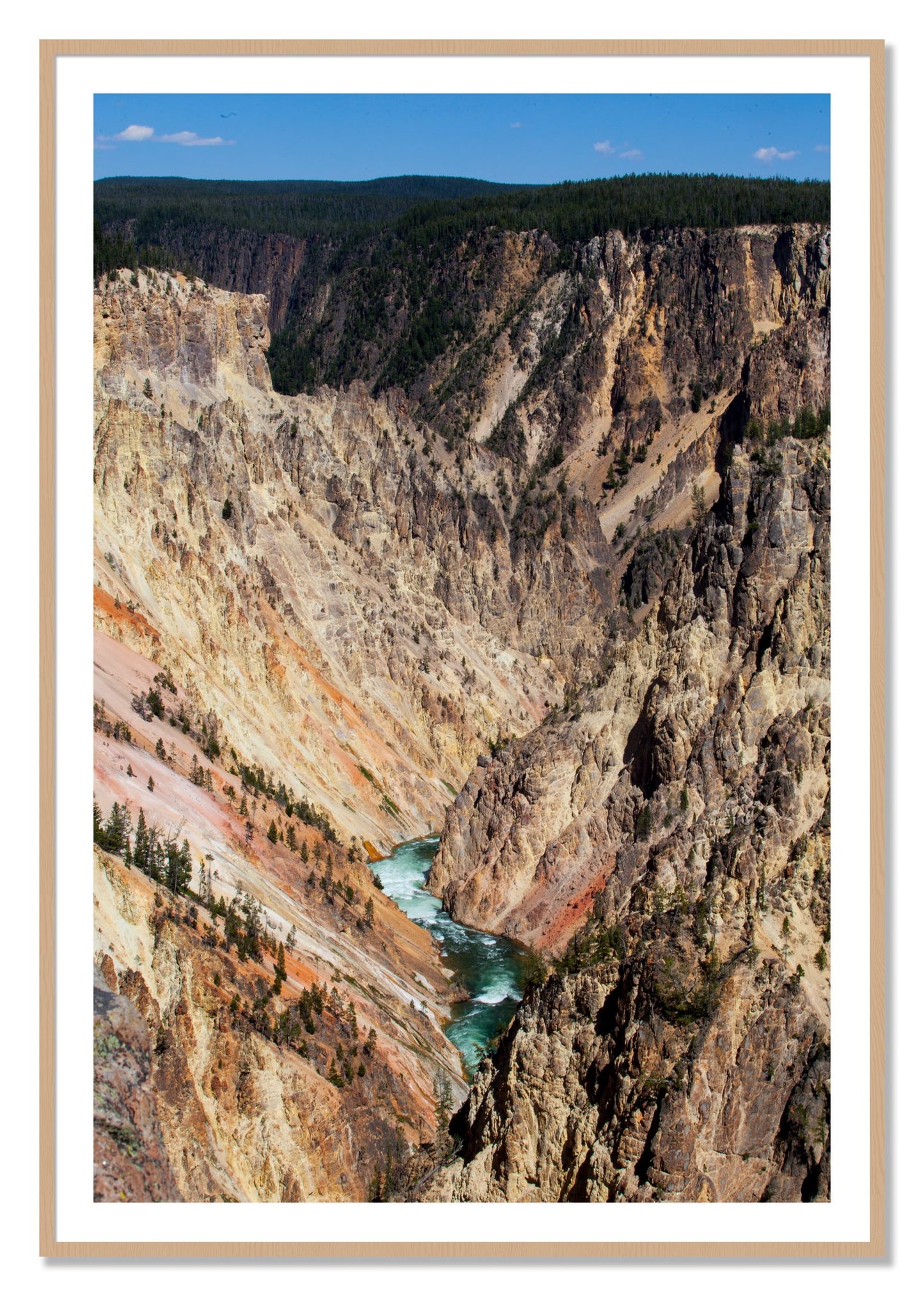 Framed photograph of Yellowstone Canyon by Dylan Ozanich, Oak frame, Borders