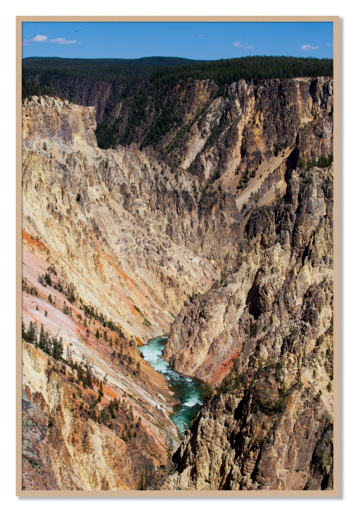 Framed photograph of Yellowstone Canyon by Dylan Ozanich, Oak frame, Full Bleed