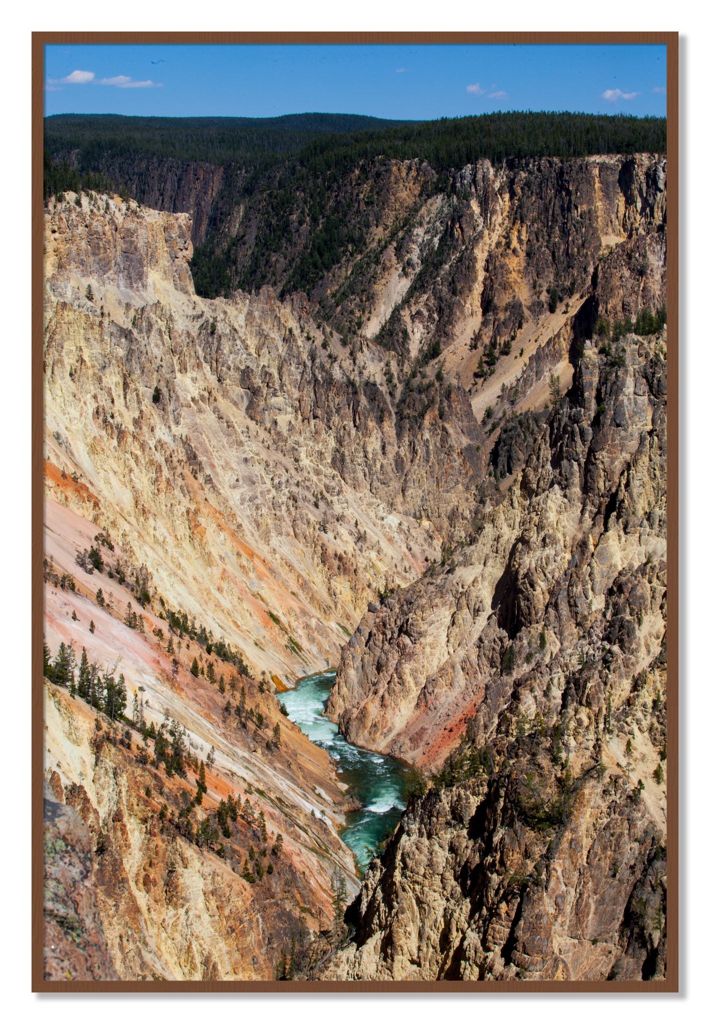 Framed photograph of Yellowstone Canyon by Dylan Ozanich, Walnut frame, Full Bleed
