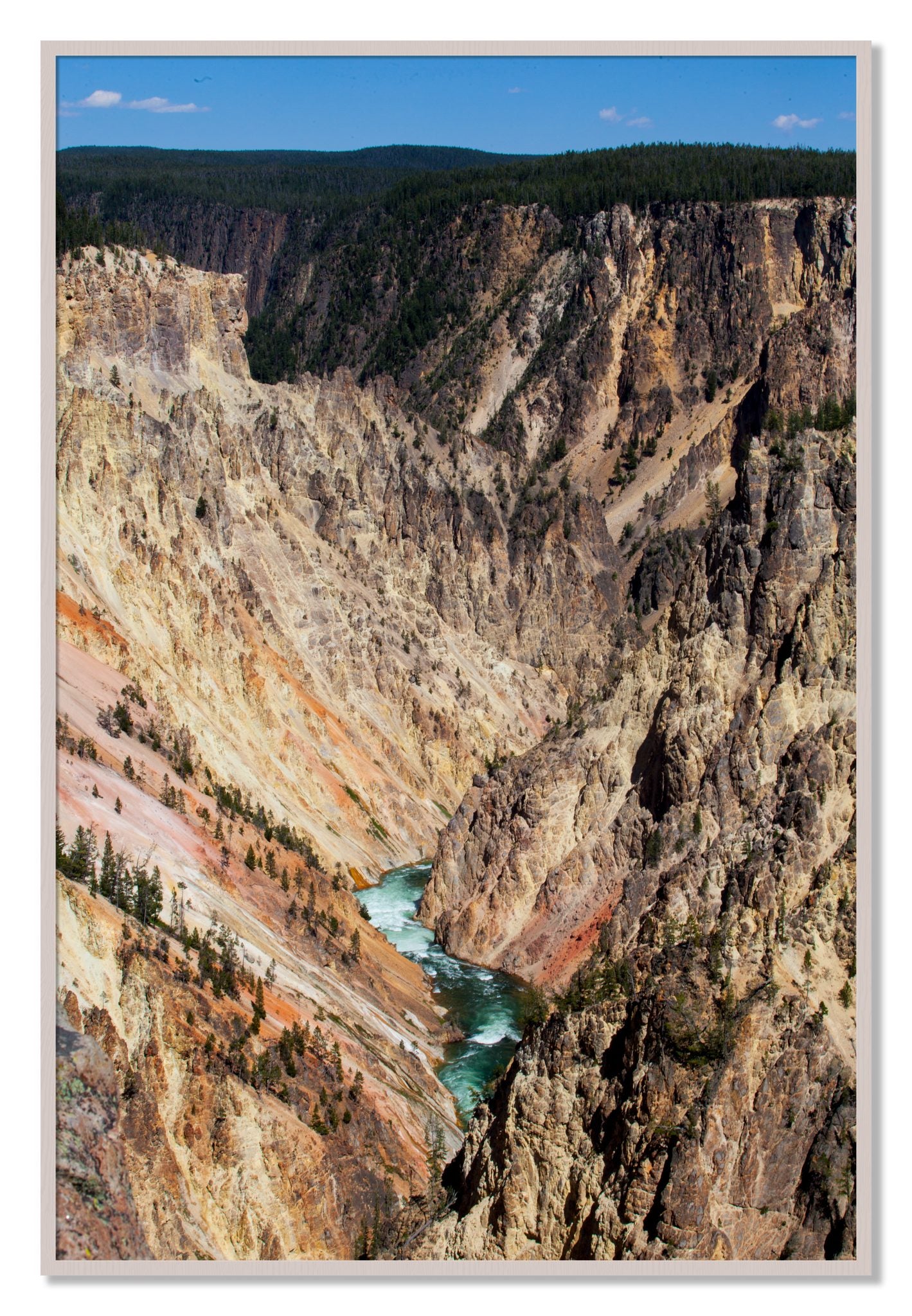 Framed photograph of Yellowstone Canyon by Dylan Ozanich, White Maple frame, Full Bleed