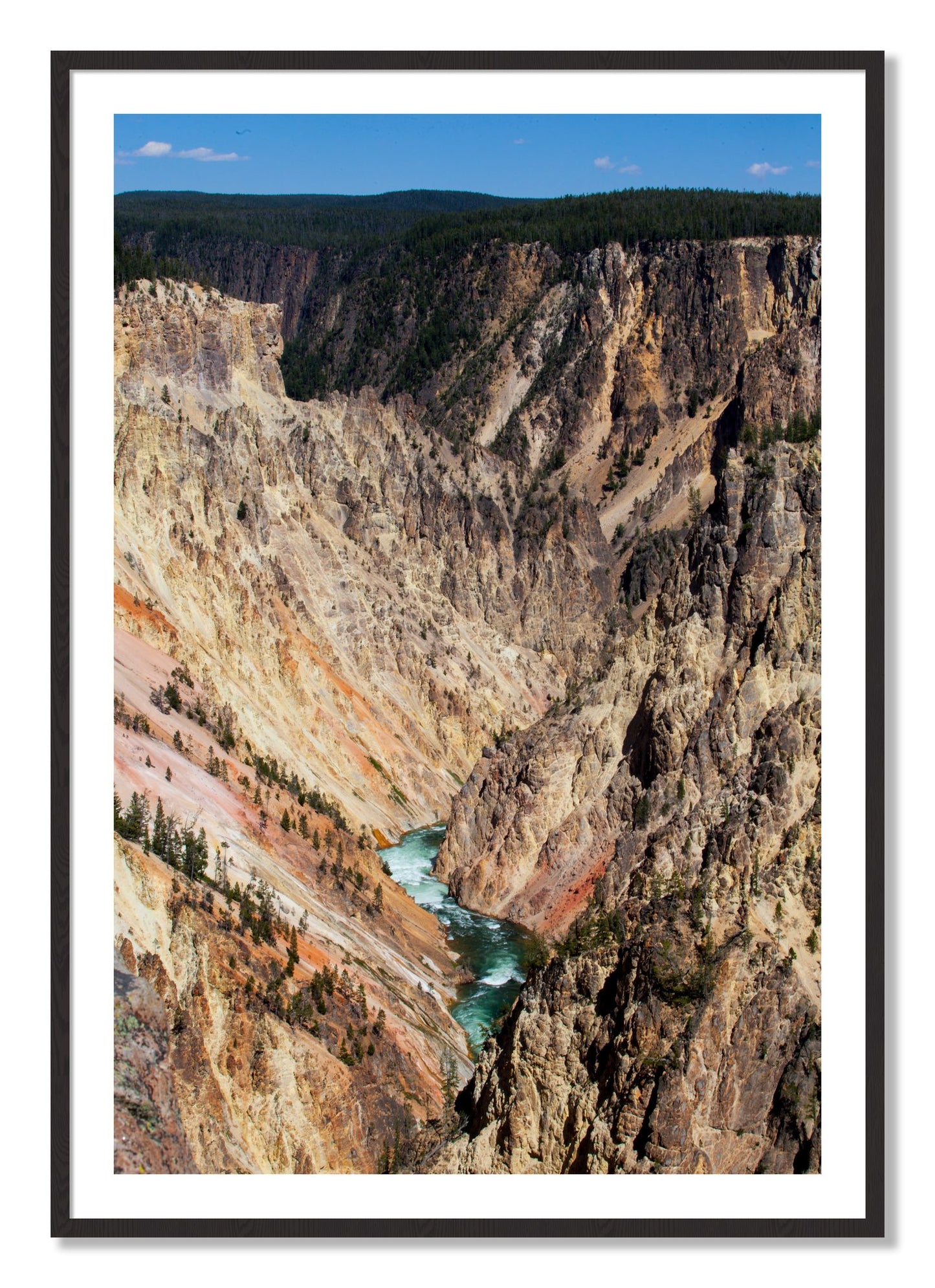 Framed photograph of Yellowstone Canyon by Dylan Ozanich, Black Walnut frame, Borders