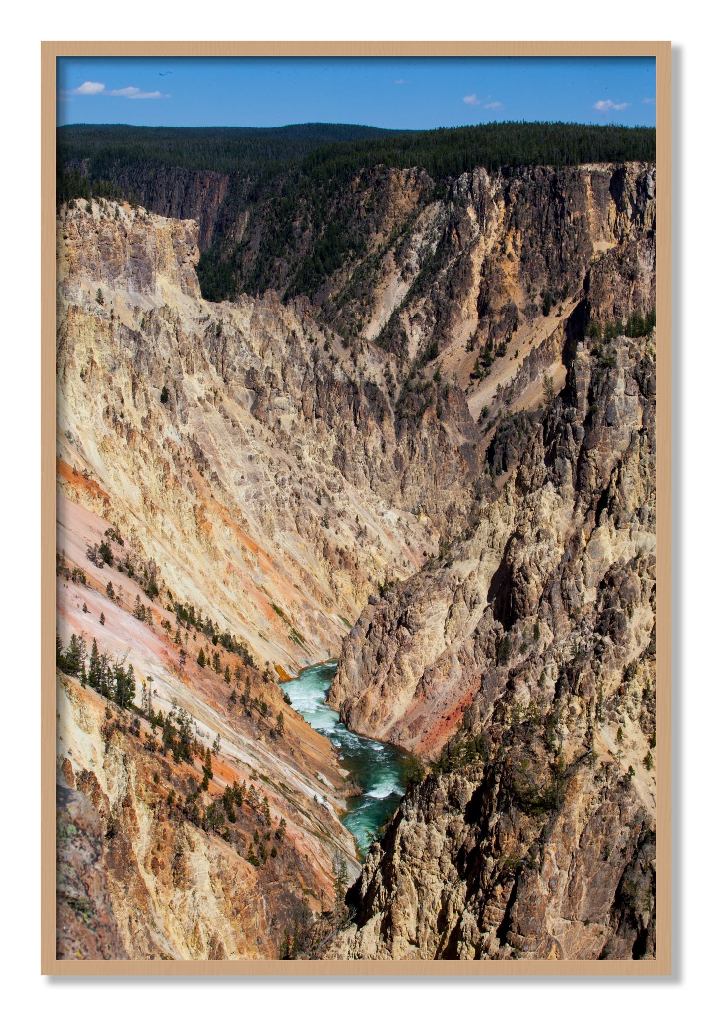 Framed photograph of Yellowstone Canyon by Dylan Ozanich, Oak frame, Full Bleed