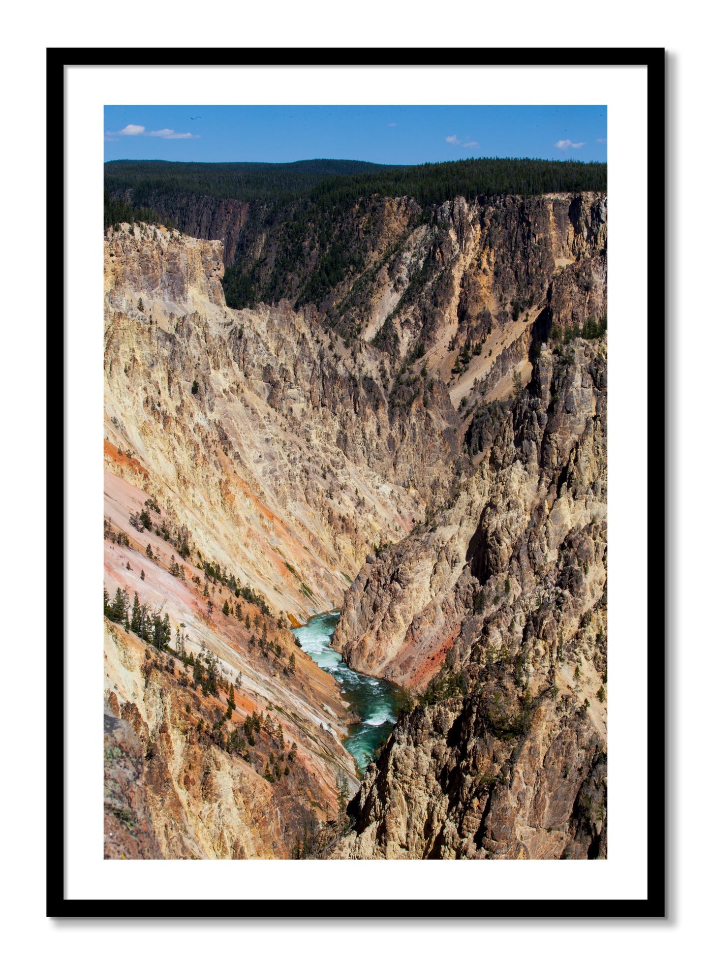 Framed photograph of Yellowstone Canyon by Dylan Ozanich, Black frame, Borders
