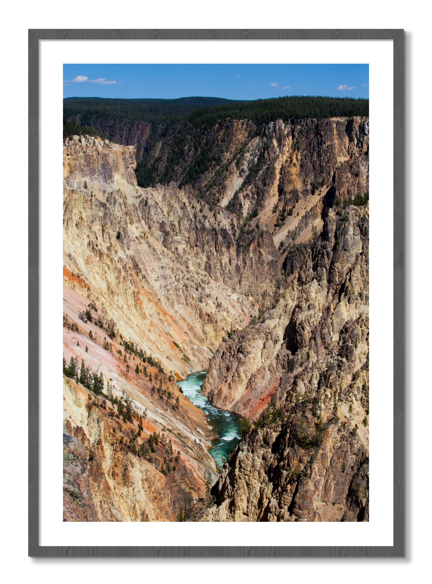 Framed photograph of Yellowstone Canyon by Dylan Ozanich, Grey frame, Borders