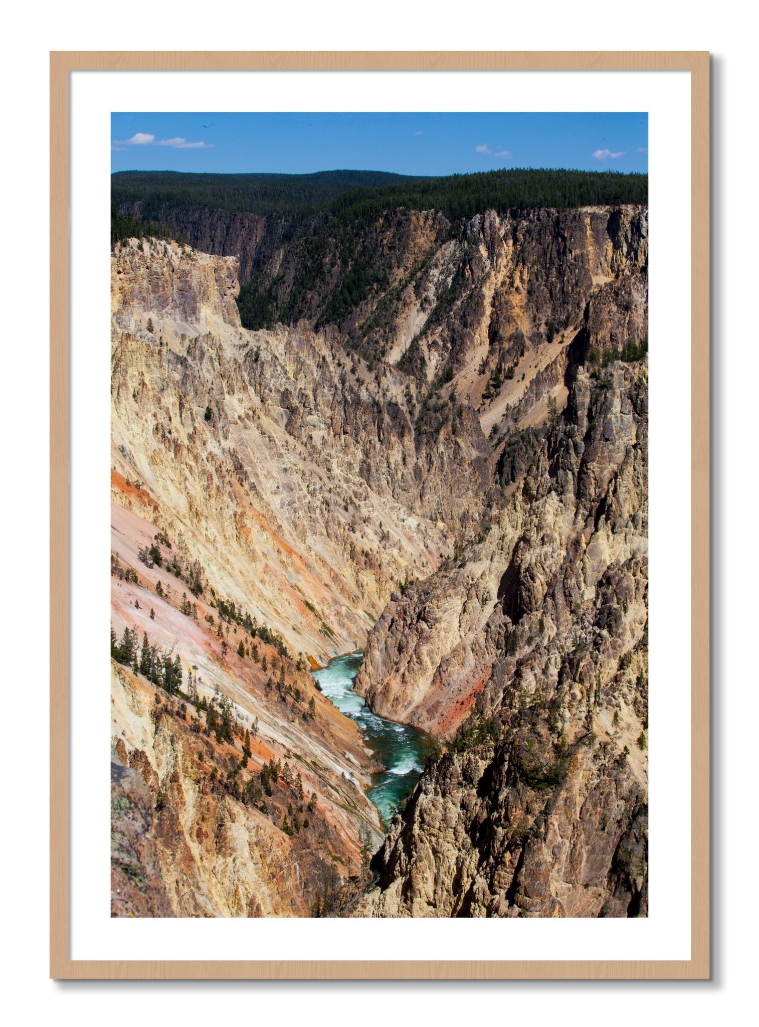 Framed photograph of Yellowstone Canyon by Dylan Ozanich, Oak frame, Borders