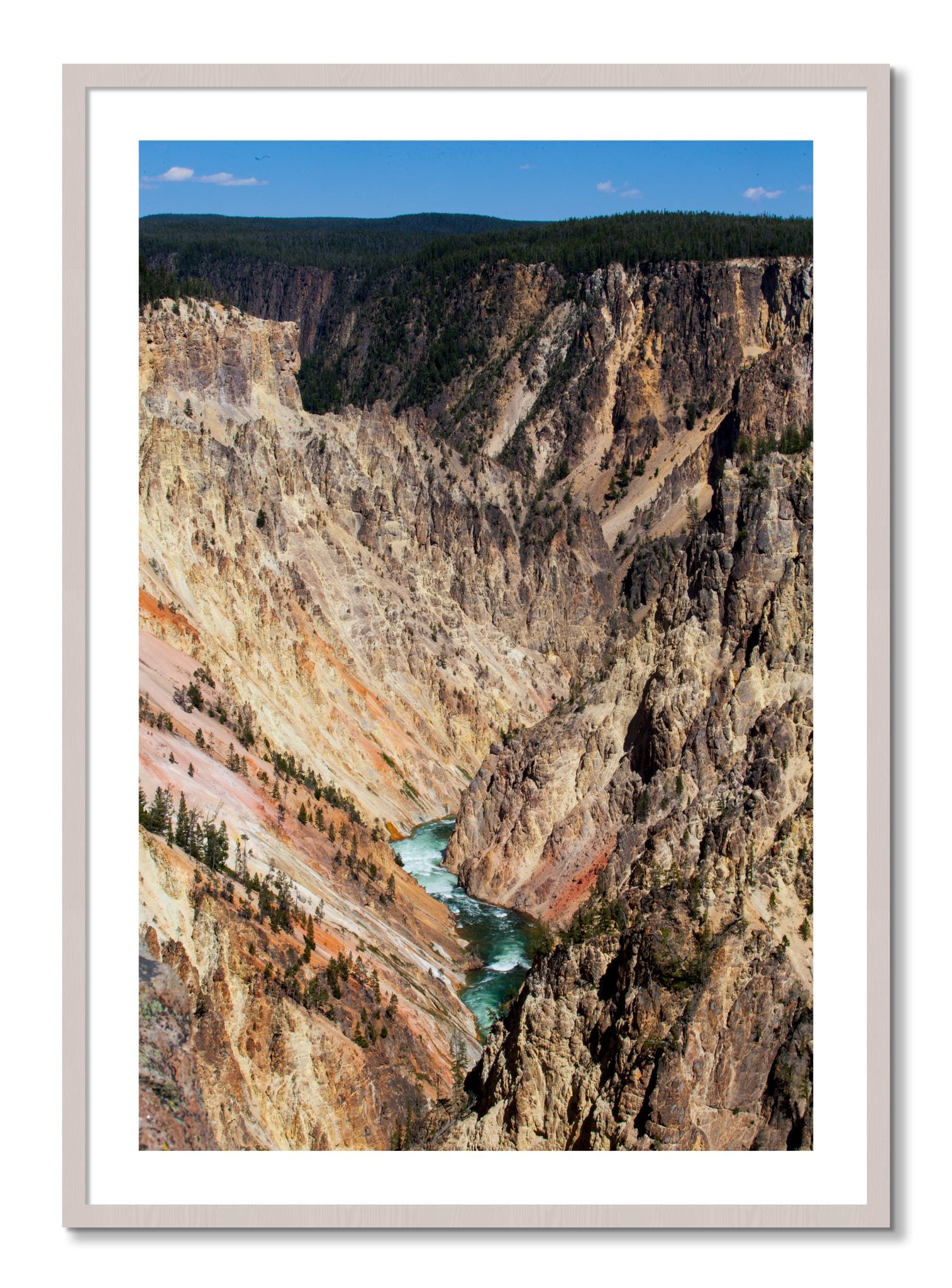 Framed photograph of Yellowstone Canyon by Dylan Ozanich, White Maple frame, Borders