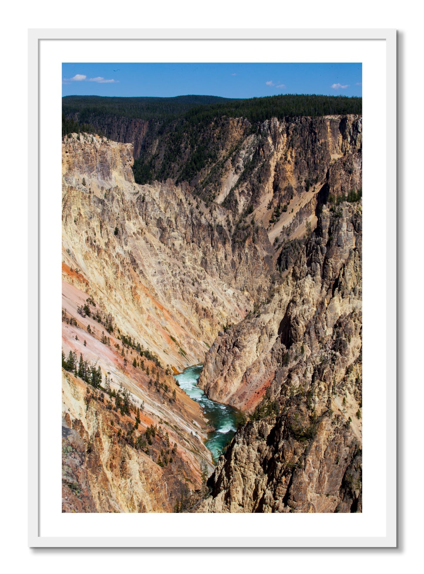 Framed photograph of Yellowstone Canyon by Dylan Ozanich, White frame, Borders