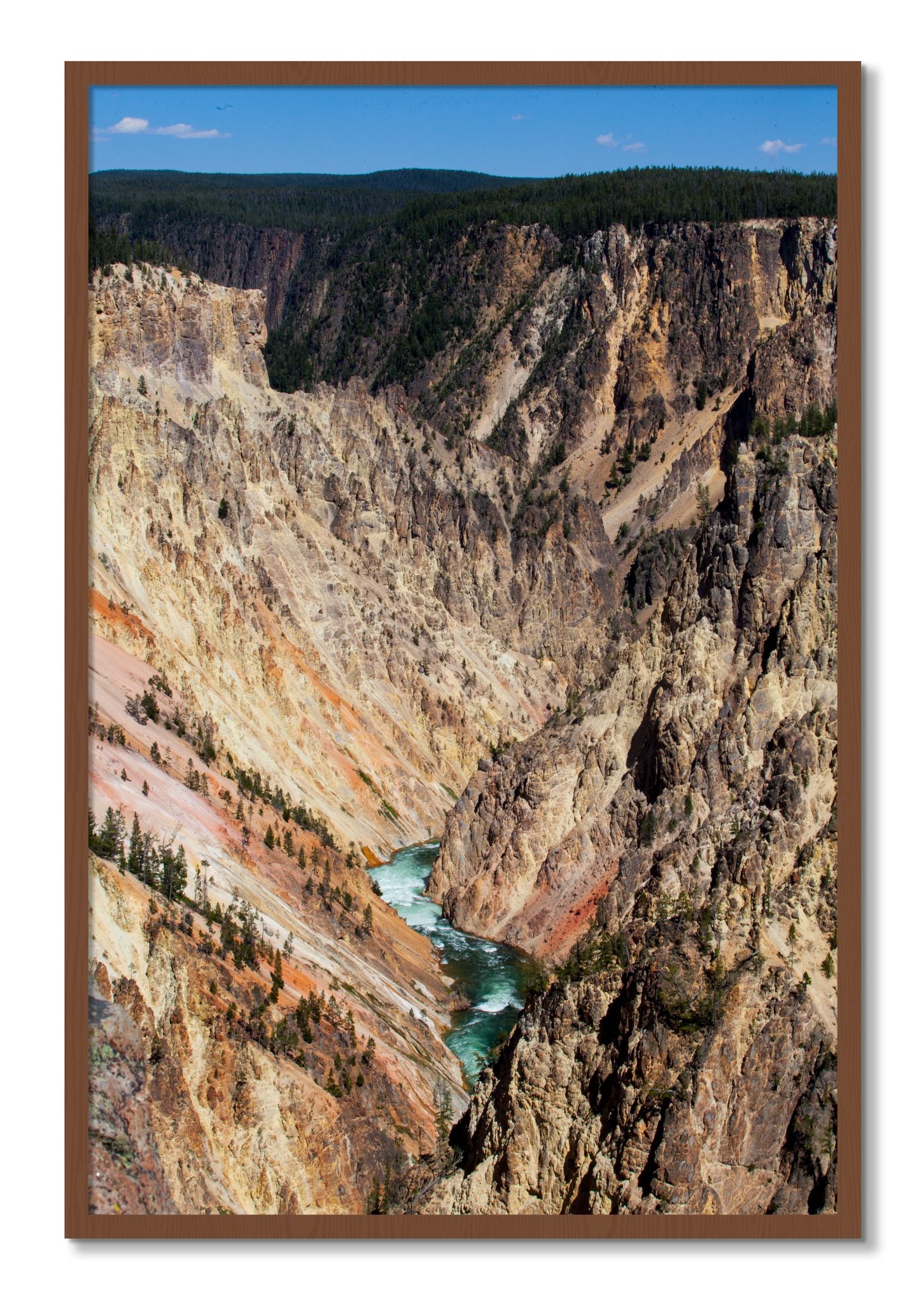 Framed photograph of Yellowstone Canyon by Dylan Ozanich, Walnut frame, Full Bleed