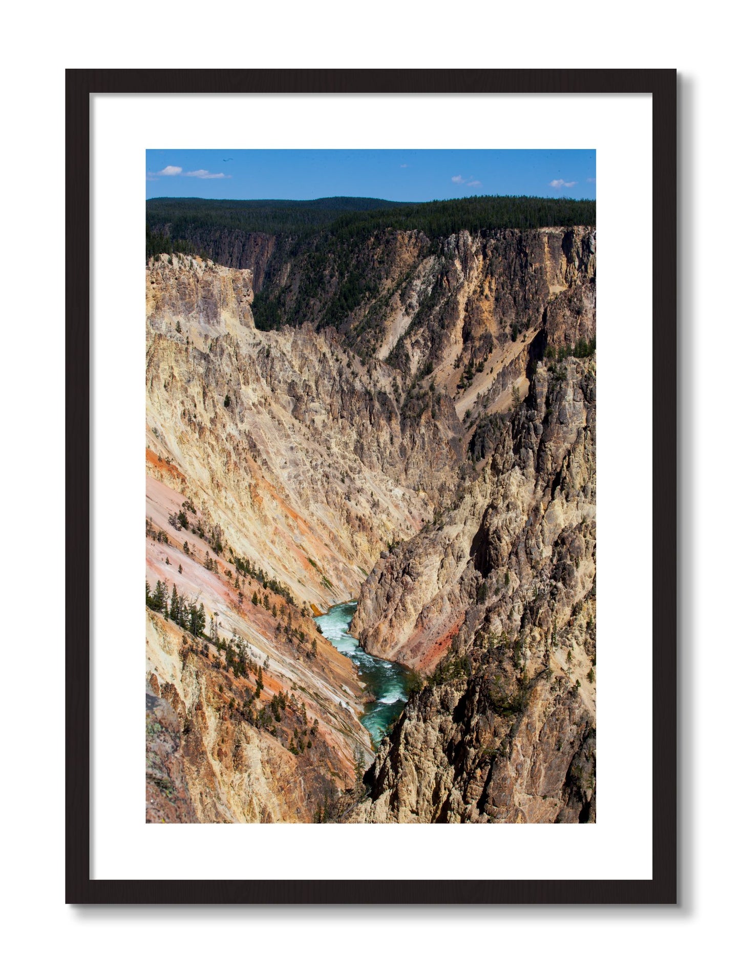 Framed photograph of Yellowstone Canyon by Dylan Ozanich, Black Walnut frame, Borders