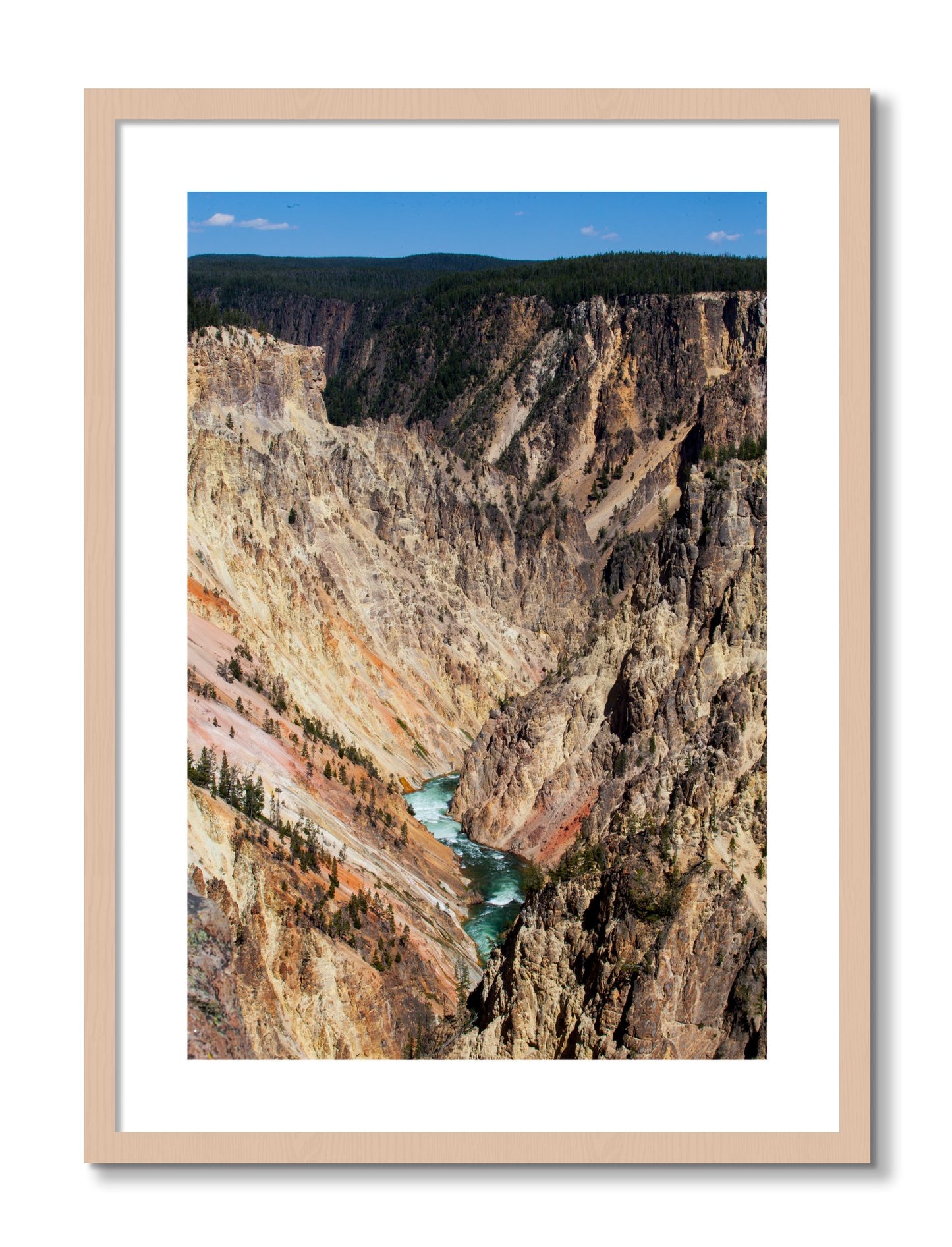 Framed photograph of Yellowstone Canyon by Dylan Ozanich, Maple frame, Borders