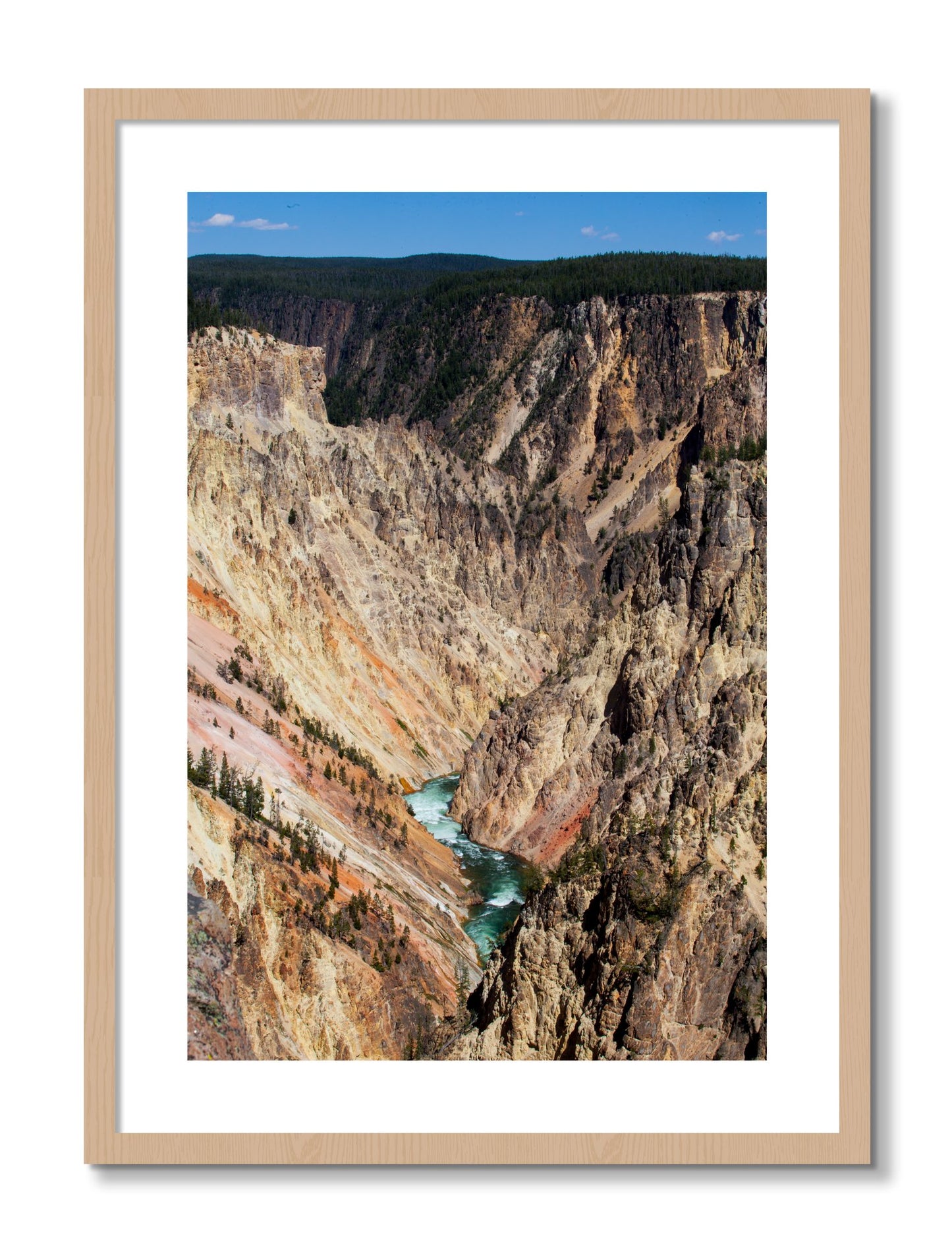 Framed photograph of Yellowstone Canyon by Dylan Ozanich, Oak frame, Borders