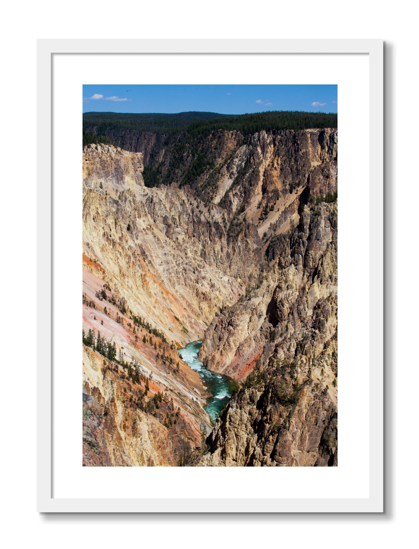Framed photograph of Yellowstone Canyon by Dylan Ozanich, White frame, Borders