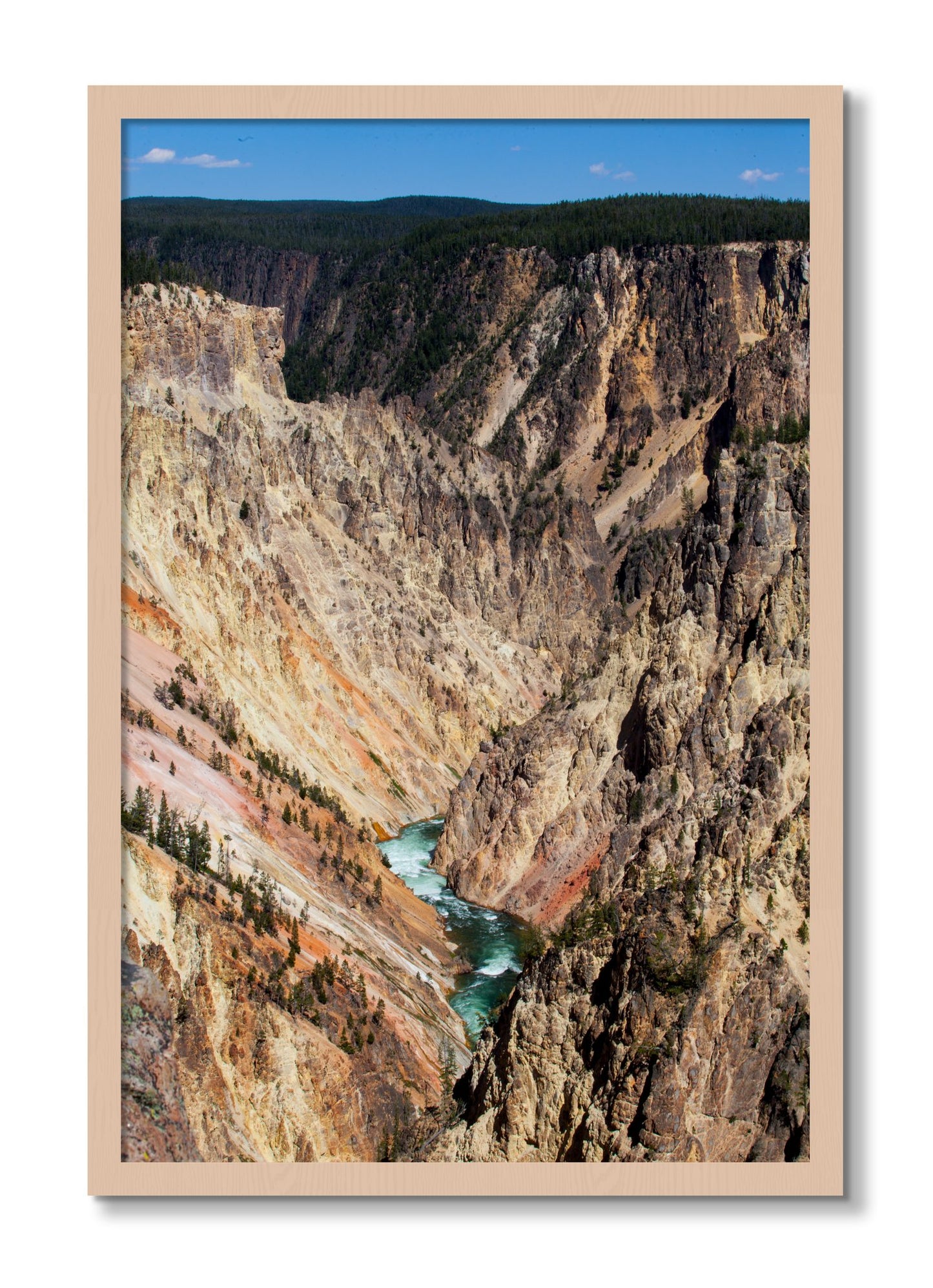 Framed photograph of Yellowstone Canyon by Dylan Ozanich, Maple frame, Full Bleed