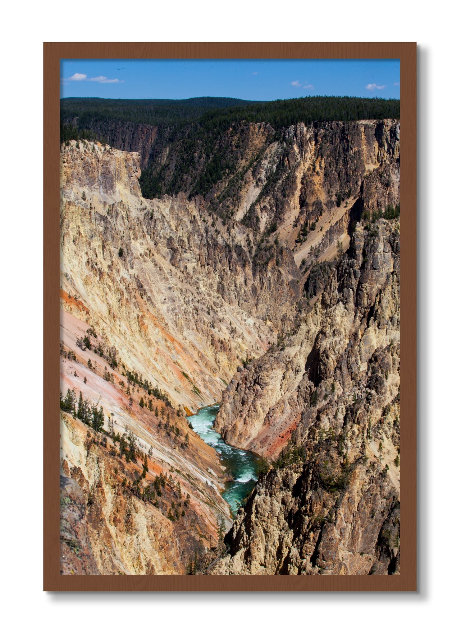 Framed photograph of Yellowstone Canyon by Dylan Ozanich, Walnut frame, Full Bleed