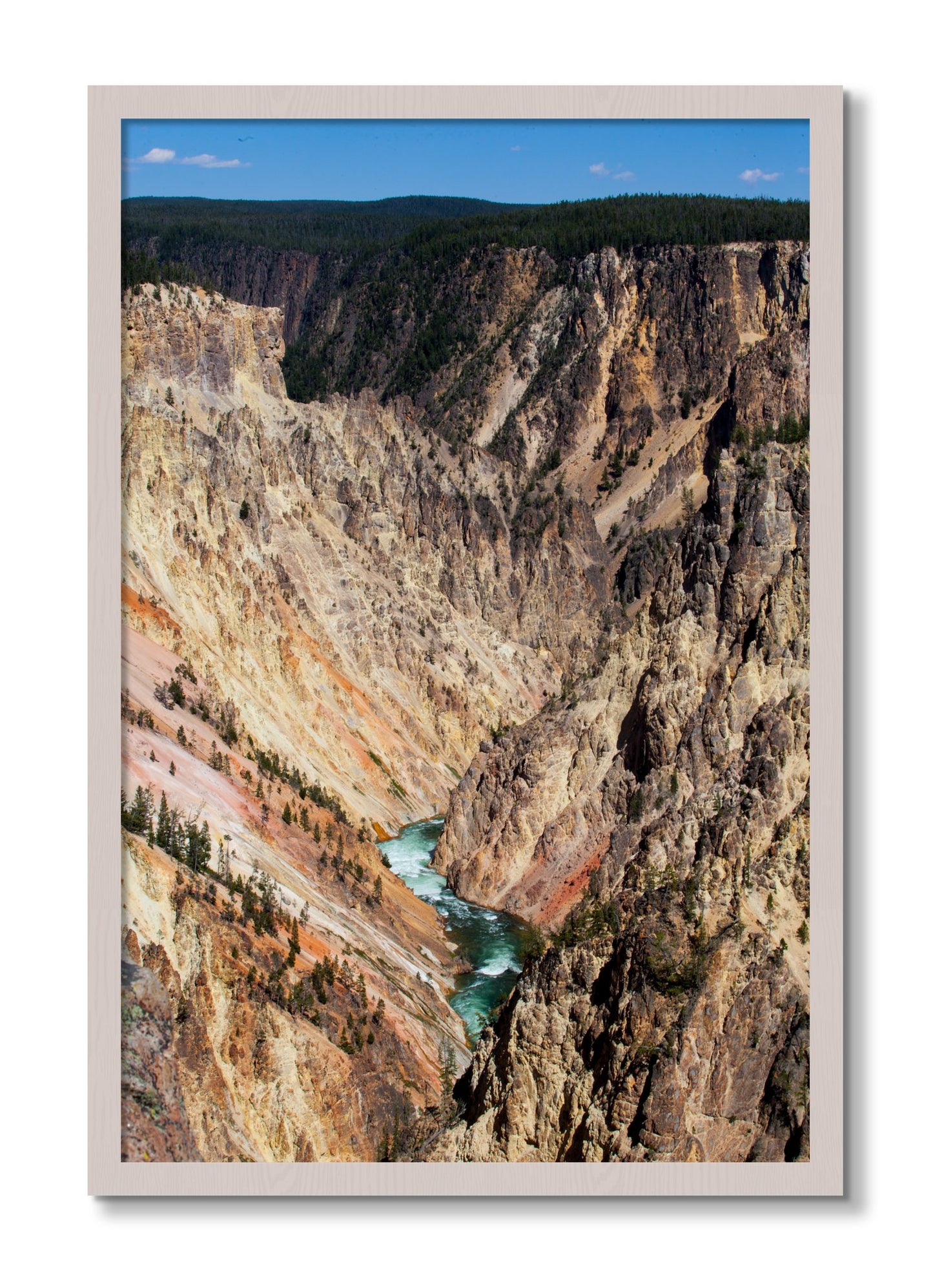 Framed photograph of Yellowstone Canyon by Dylan Ozanich, White Maple frame, Full Bleed