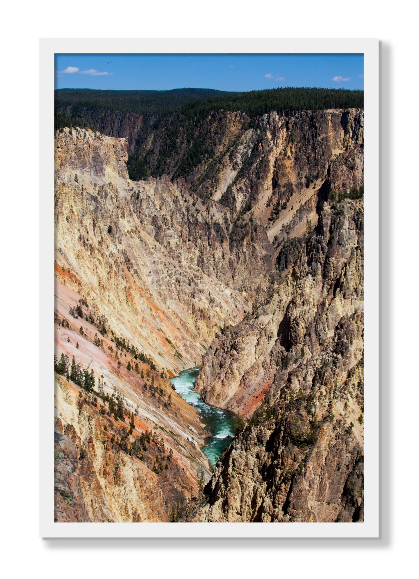 Framed photograph of Yellowstone Canyon by Dylan Ozanich, White frame, Full Bleed