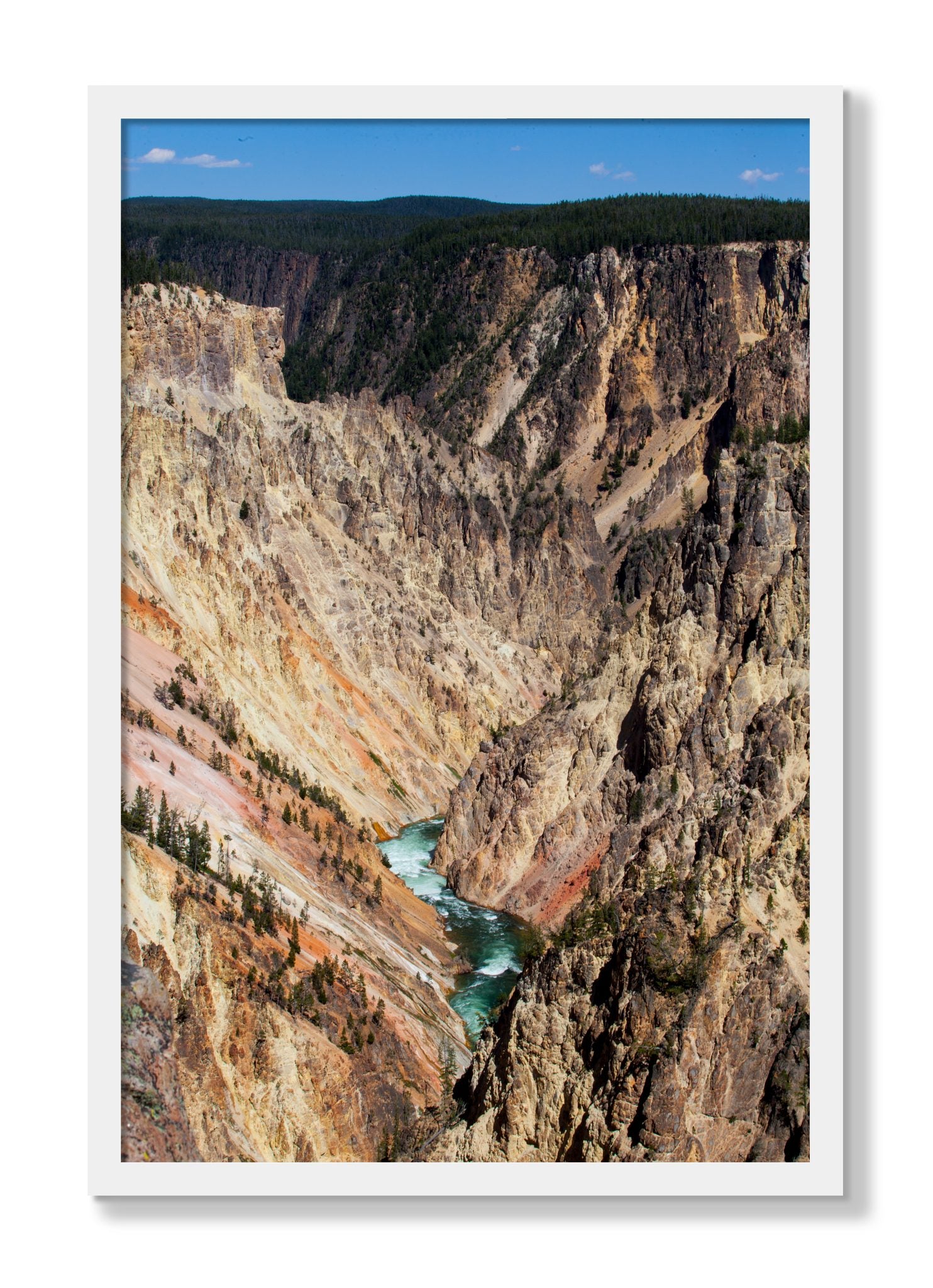 Framed photograph of Yellowstone Canyon by Dylan Ozanich, White frame, Full Bleed