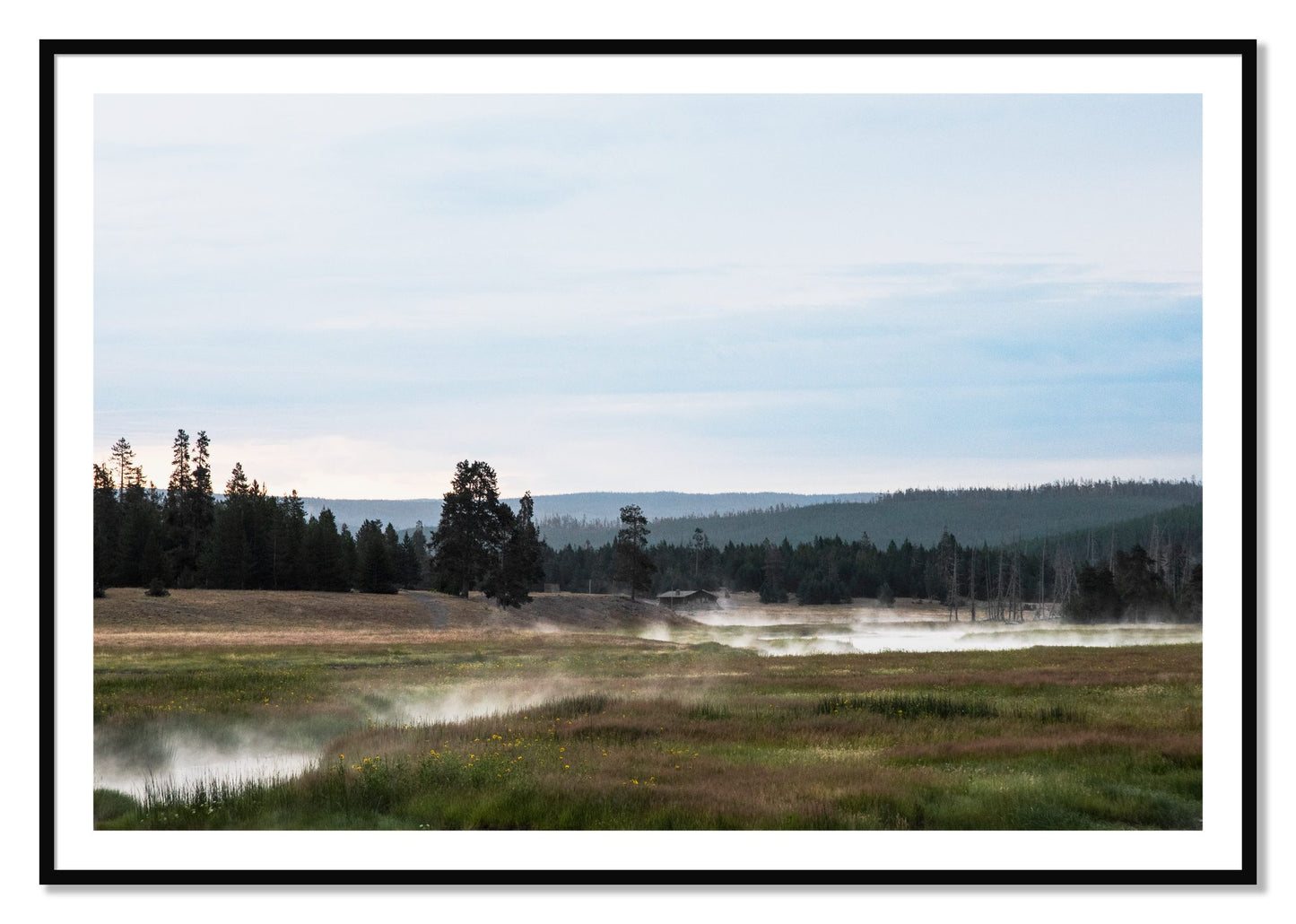 Framed photograph of Yellowstone Morning by Dylan Ozanich, Black frame, Borders