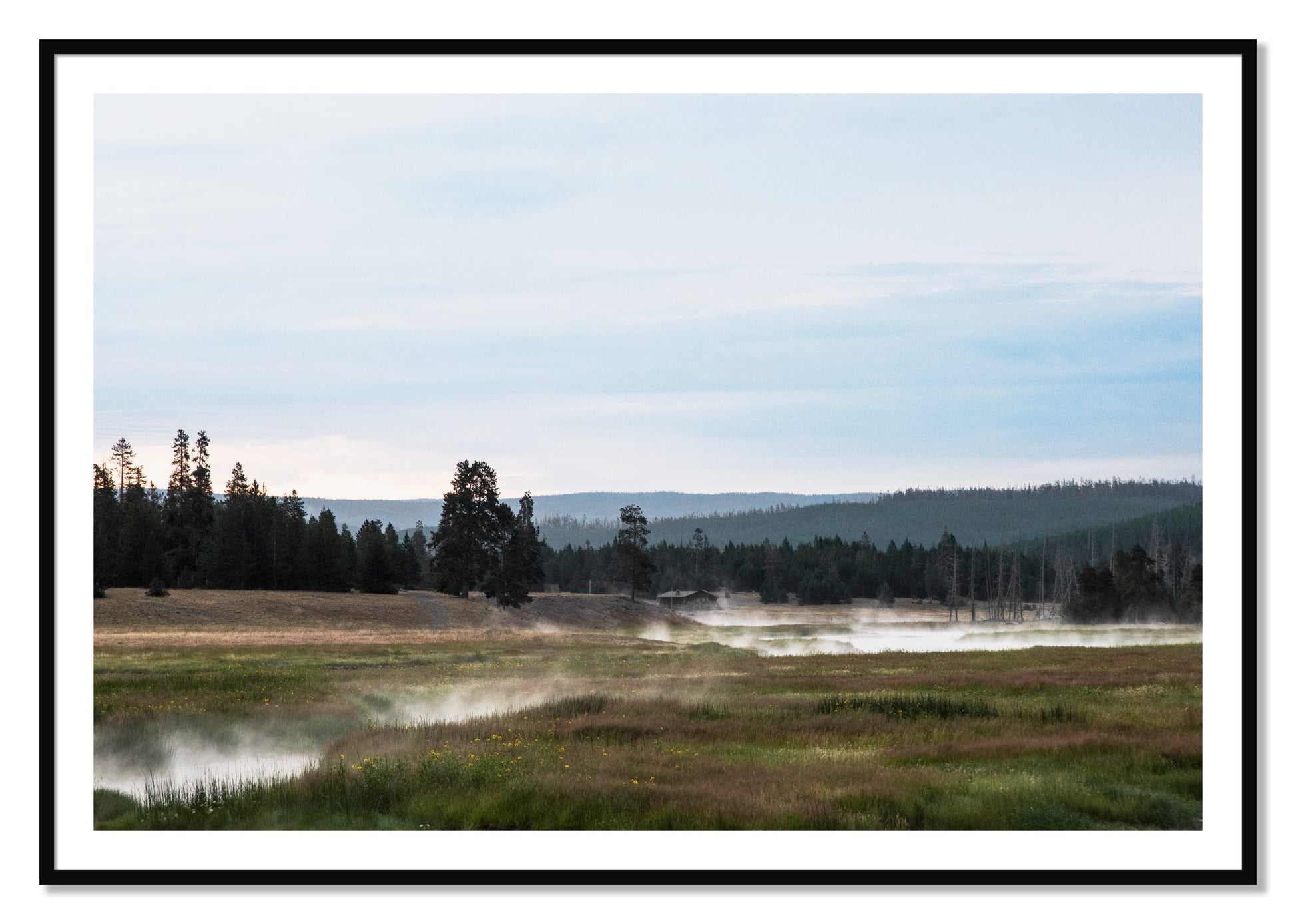 Framed photograph of Yellowstone Morning by Dylan Ozanich, Black frame, Borders