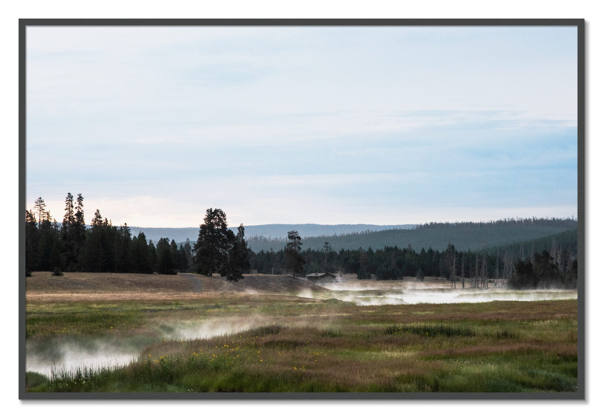 Framed photograph of Yellowstone Morning by Dylan Ozanich, Grey frame, Full Bleed