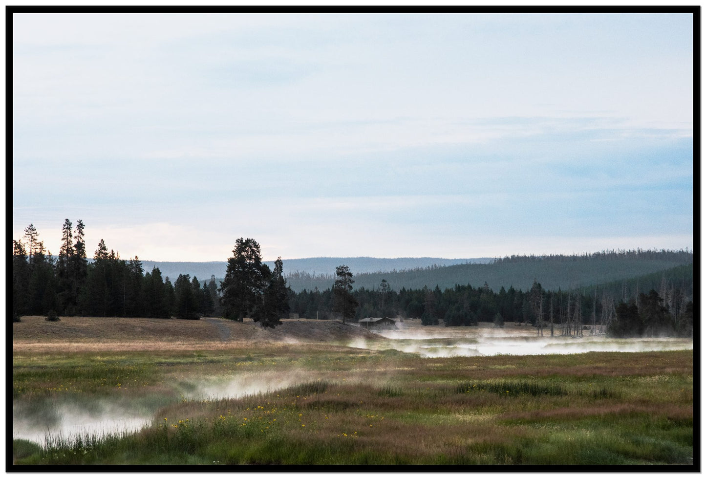 Framed photograph of Yellowstone Morning by Dylan Ozanich, Black frame, Full Bleed