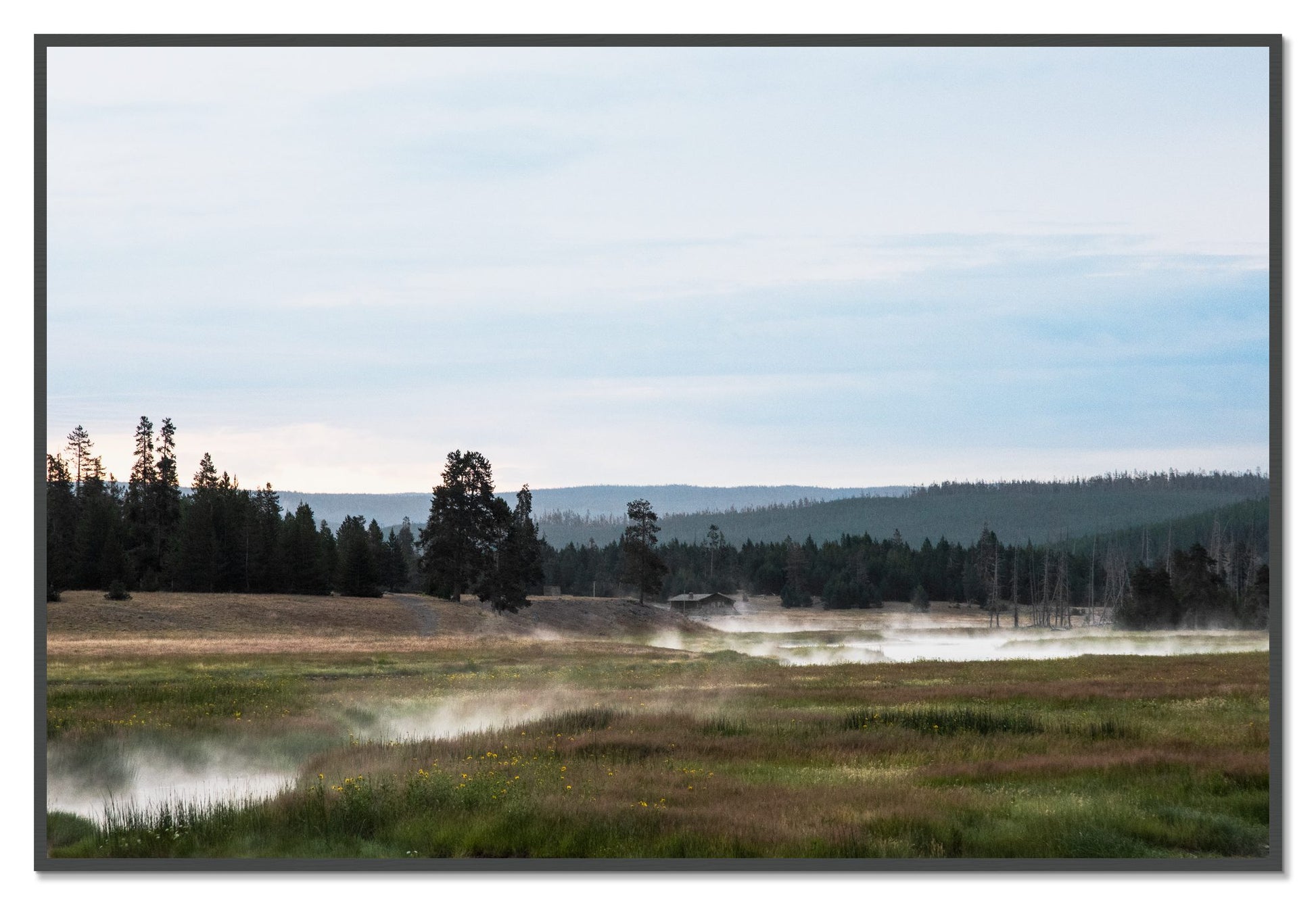 Framed photograph of Yellowstone Morning by Dylan Ozanich, Grey frame, Full Bleed