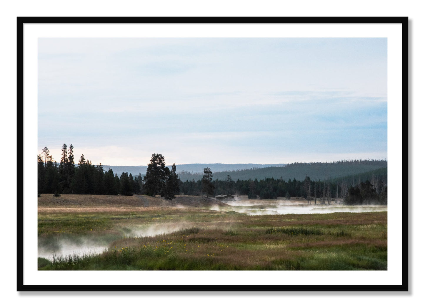 Framed photograph of Yellowstone Morning by Dylan Ozanich, Black frame, Borders