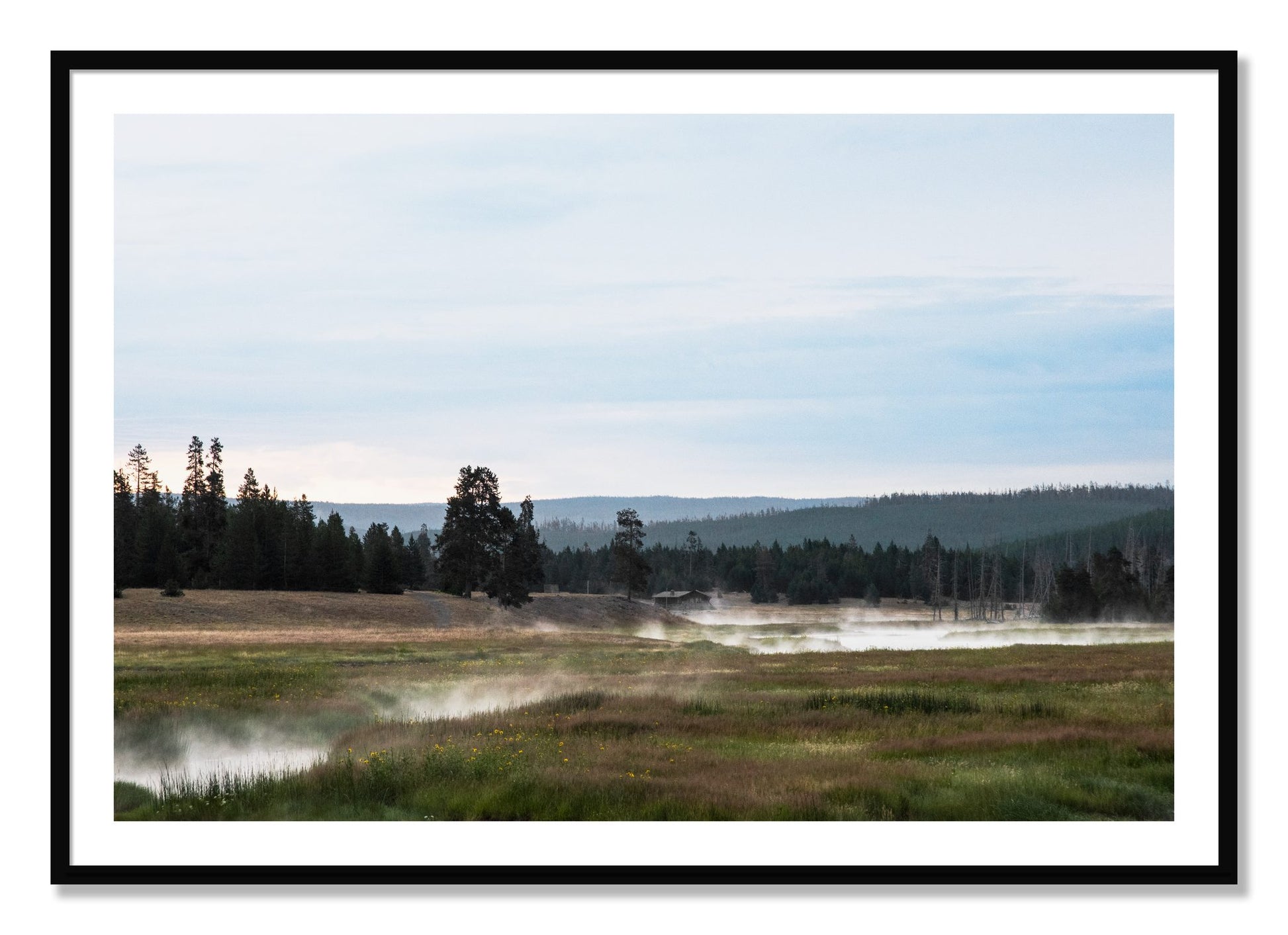 Framed photograph of Yellowstone Morning by Dylan Ozanich, Black frame, Borders