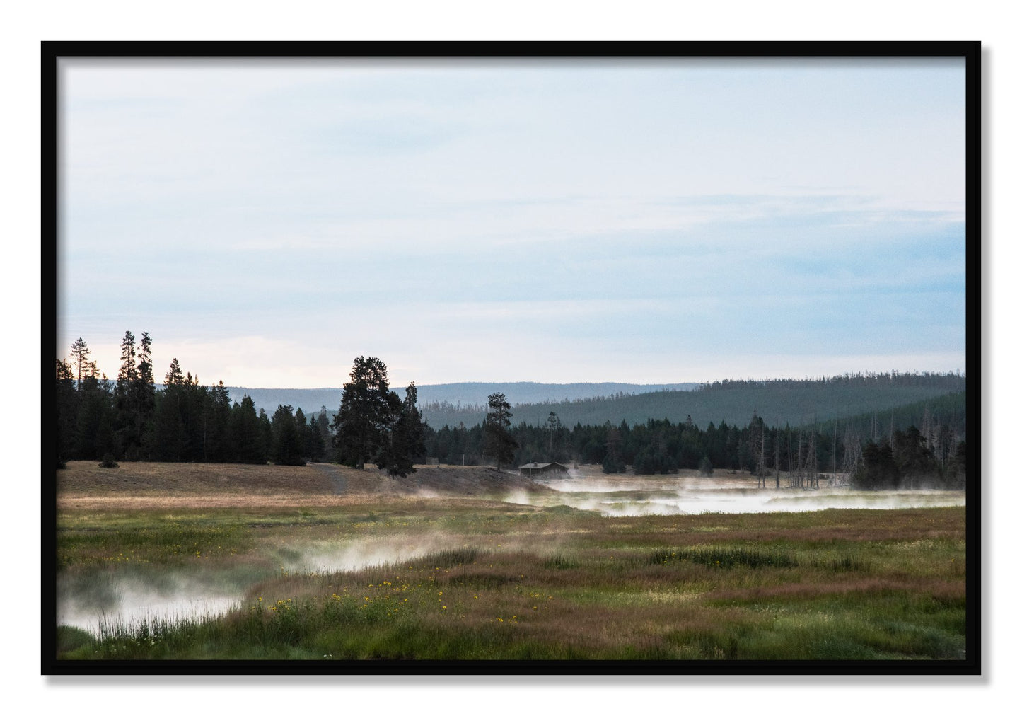 Framed photograph of Yellowstone Morning by Dylan Ozanich, Black frame, Full Bleed