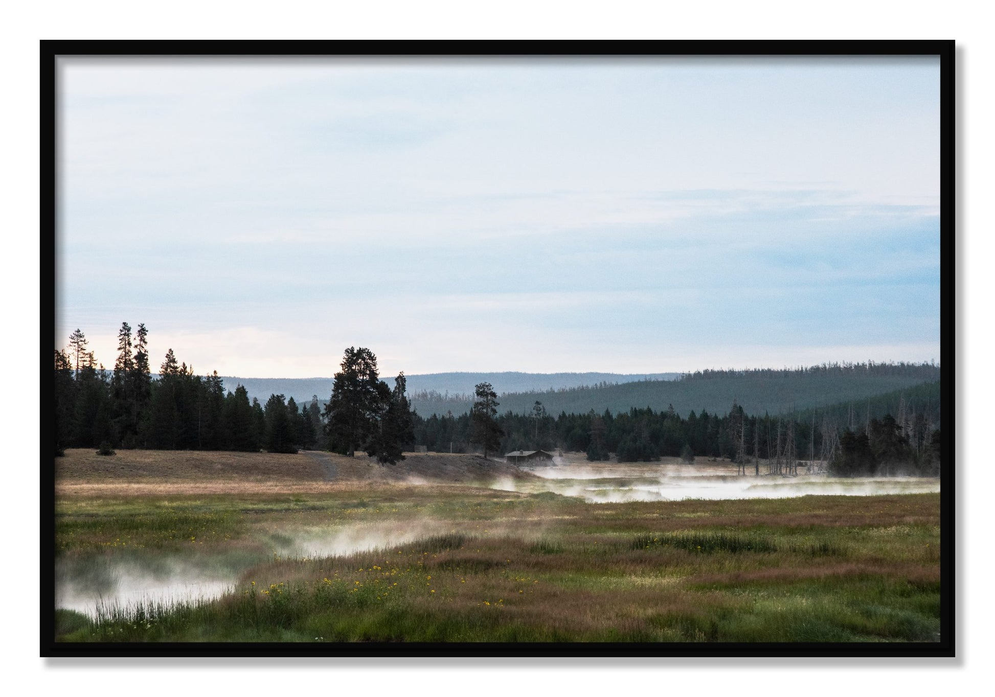 Framed photograph of Yellowstone Morning by Dylan Ozanich, Black frame, Full Bleed