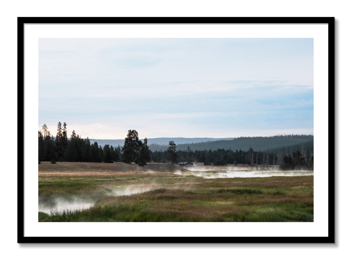 Framed photograph of Yellowstone Morning by Dylan Ozanich, Black frame, Borders