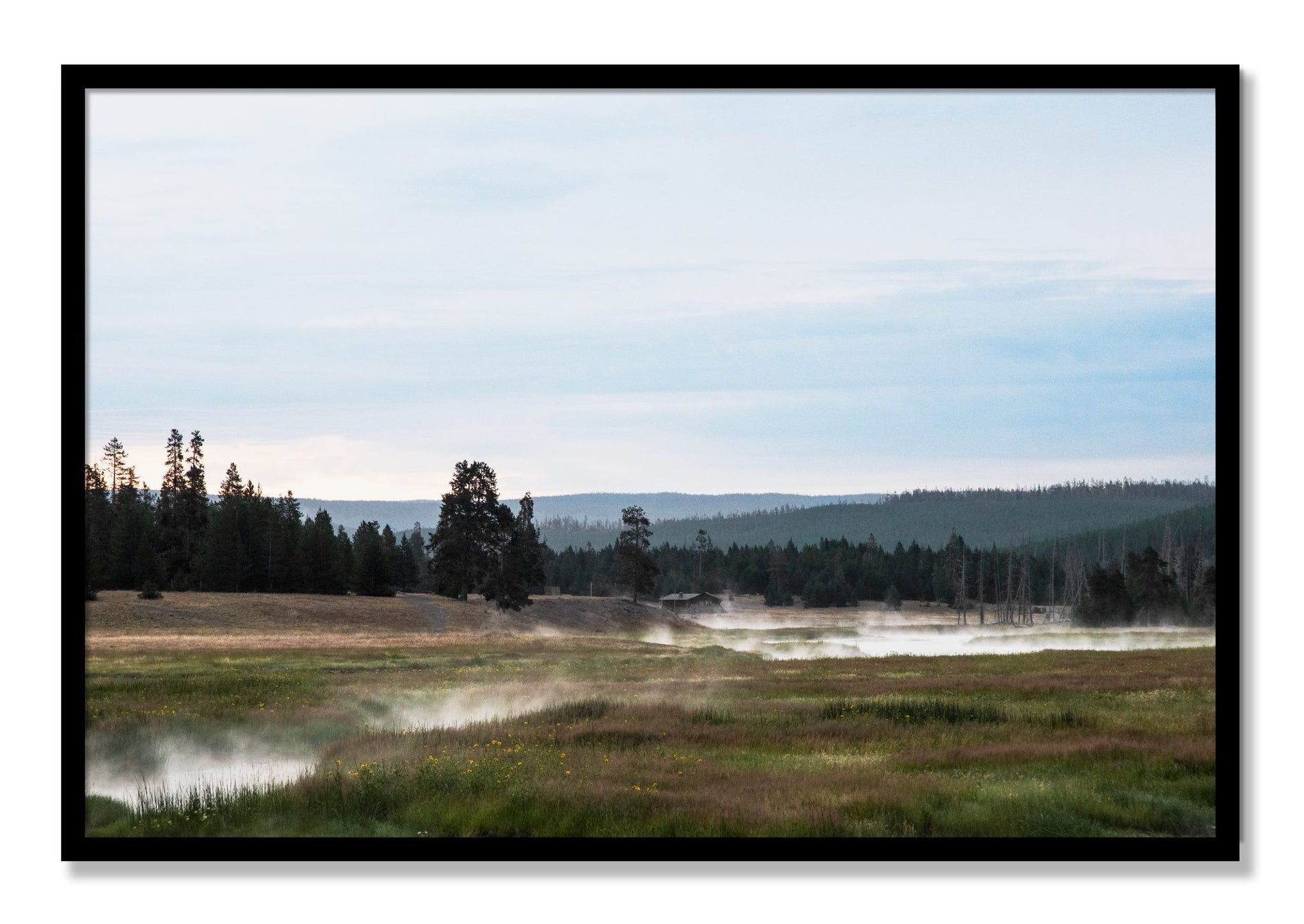 Framed photograph of Yellowstone Morning by Dylan Ozanich, Black frame, Full Bleed