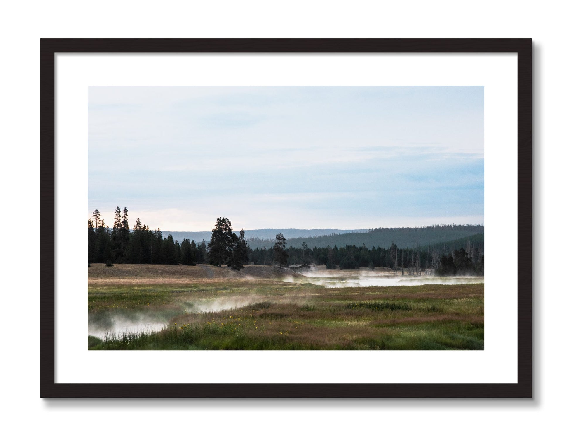 Framed photograph of Yellowstone Morning by Dylan Ozanich, Black frame, Borders