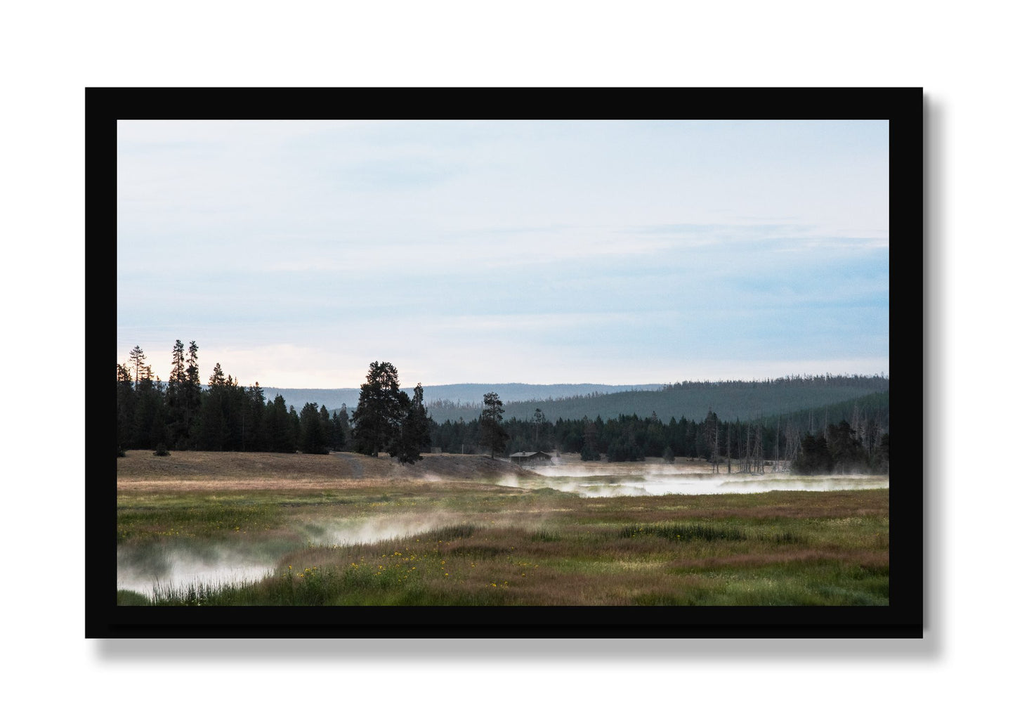 Framed photograph of Yellowstone Morning by Dylan Ozanich, Black frame, Full Bleed